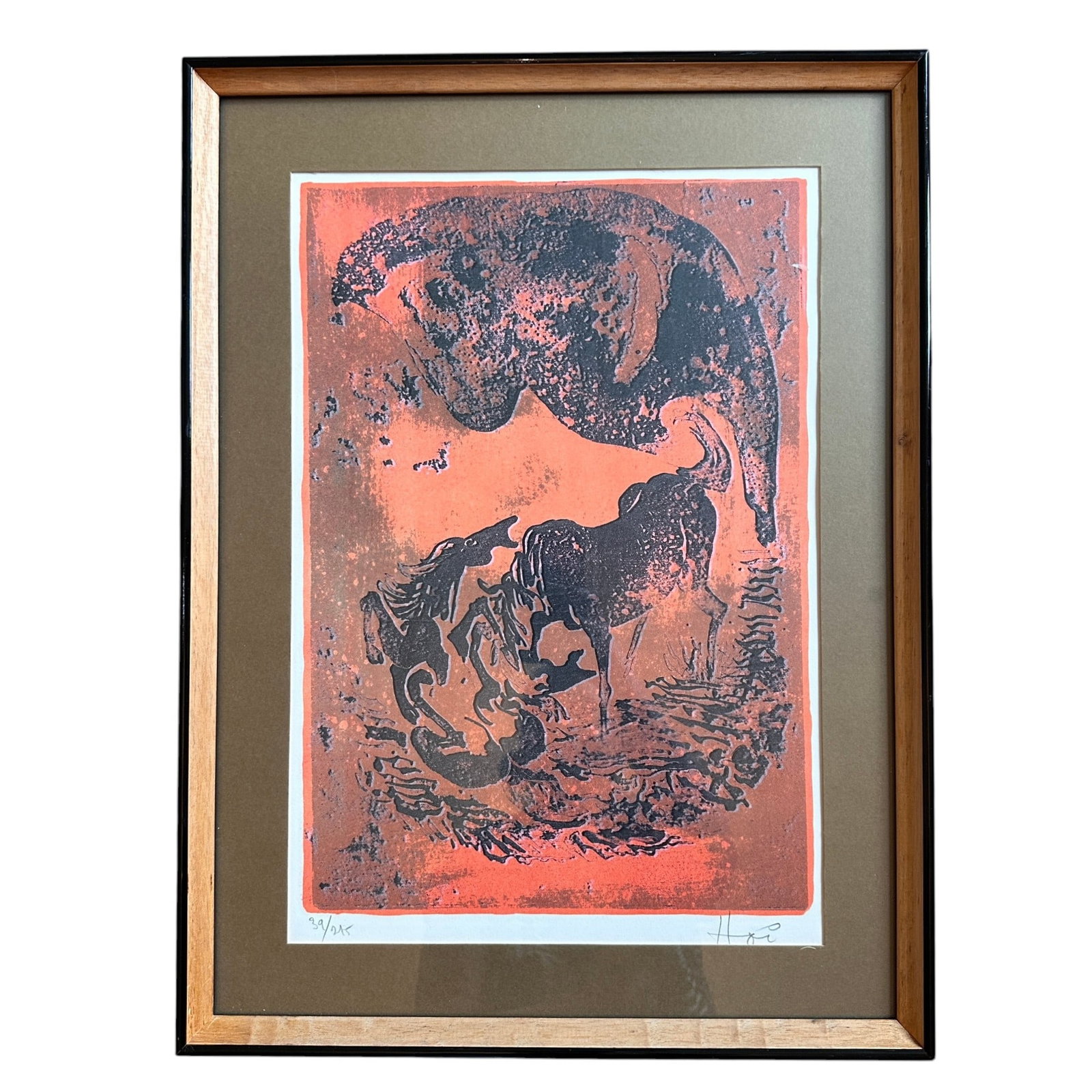 Hoi Lebedang Signed and Numbered "Fighting Horses" Lithograph: Measures 18"W x 24"H. Refer to photos for additional condition information as they are a part of the description. Please note lots may show signs of wear commensurate with age and use, and the lack