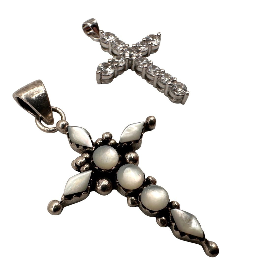 Pair of Embellished Sterling Silver Cross Pendants (1 of 5)