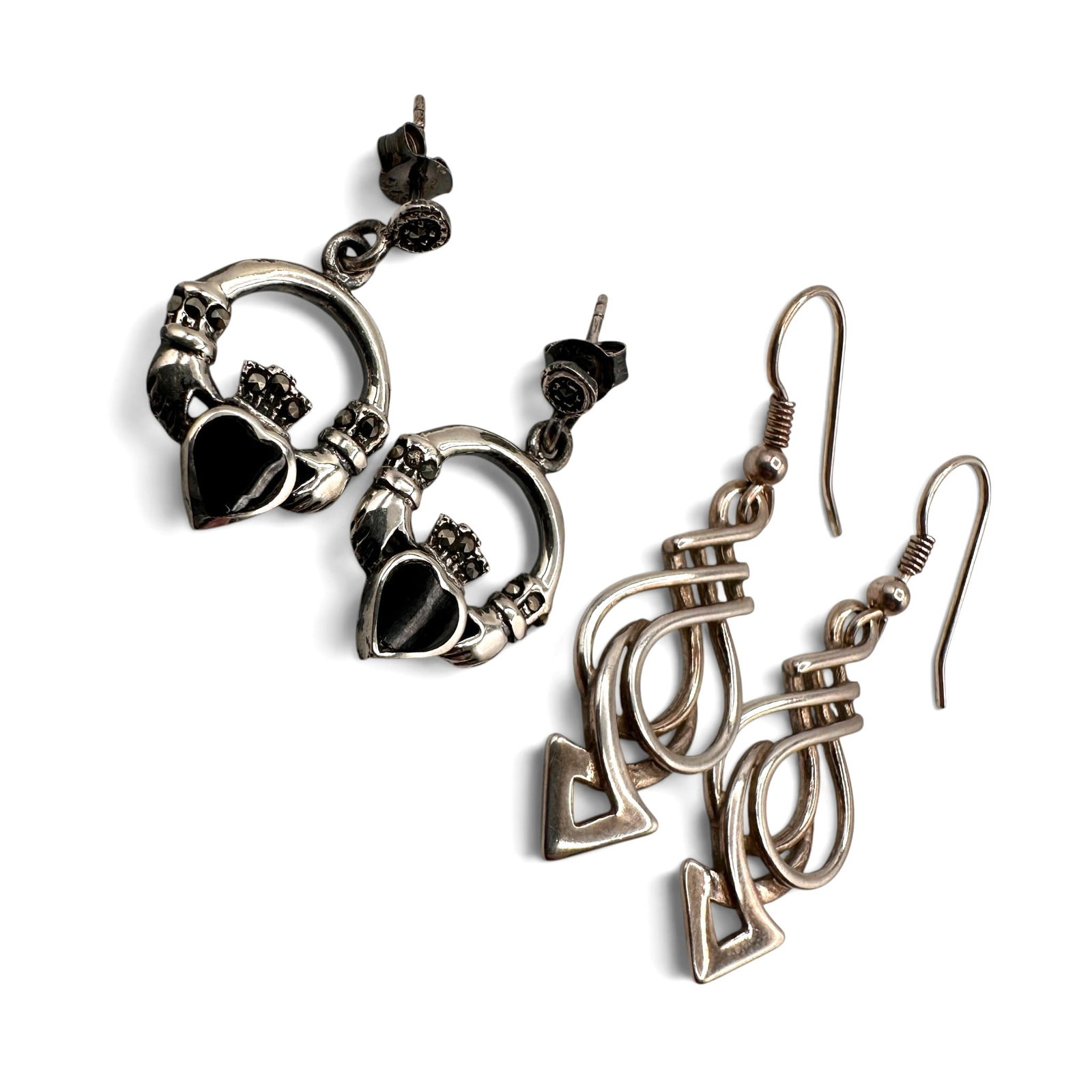Lot of Two Pairs of Sterling Silver Earrings - Claddagh & Celtic Knot Designs (1 of 6)