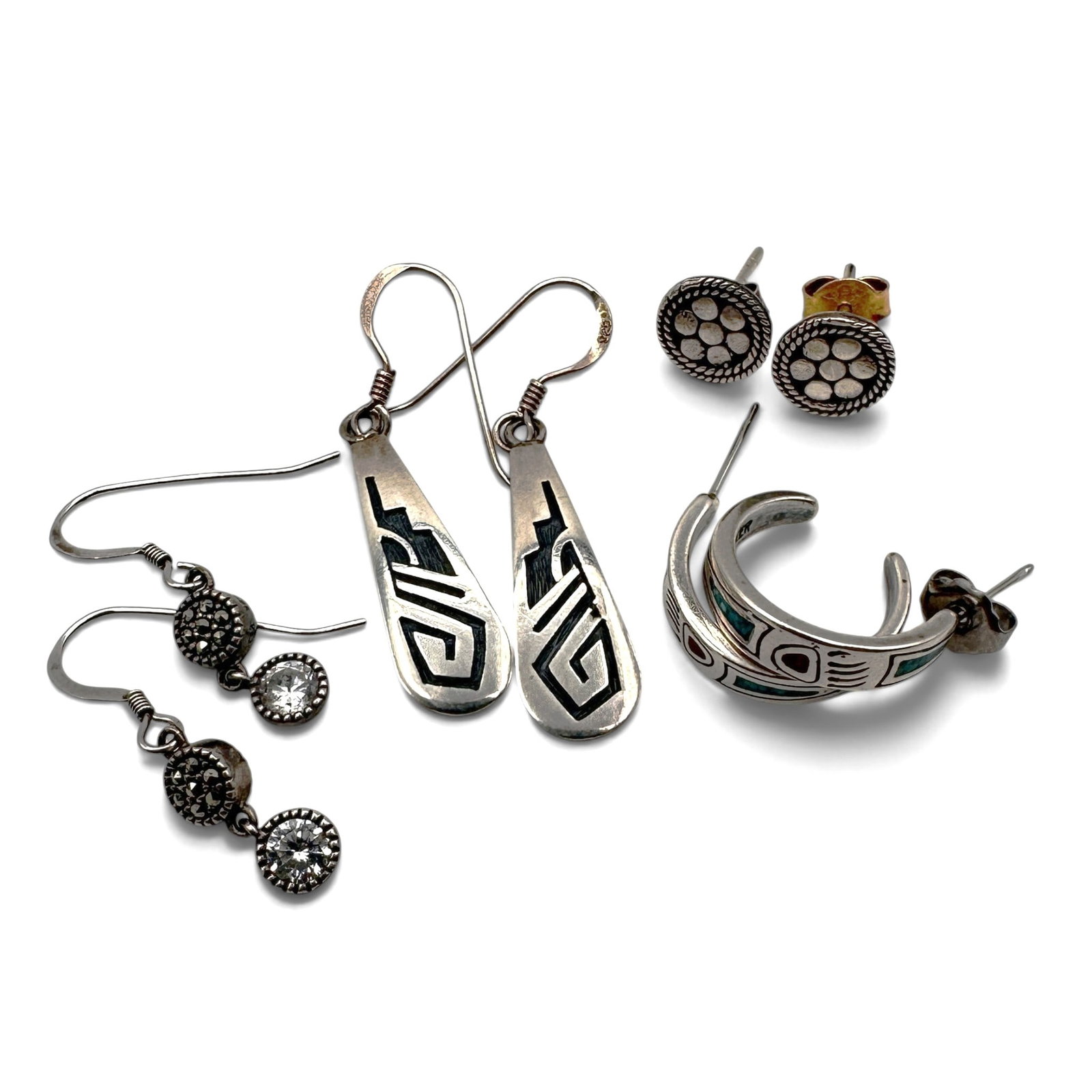 Collection of Hopi Southwestern Sterling Silver Earrings and Others (1 of 9)