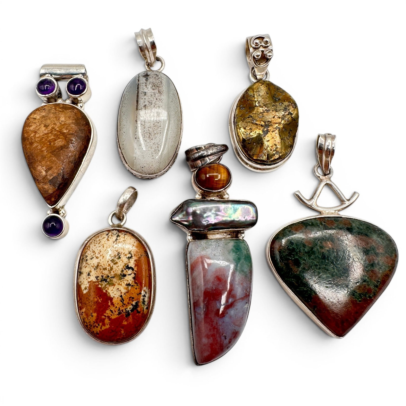 Collection of Sterling Silver Gemstone Pendants (1 of 9)