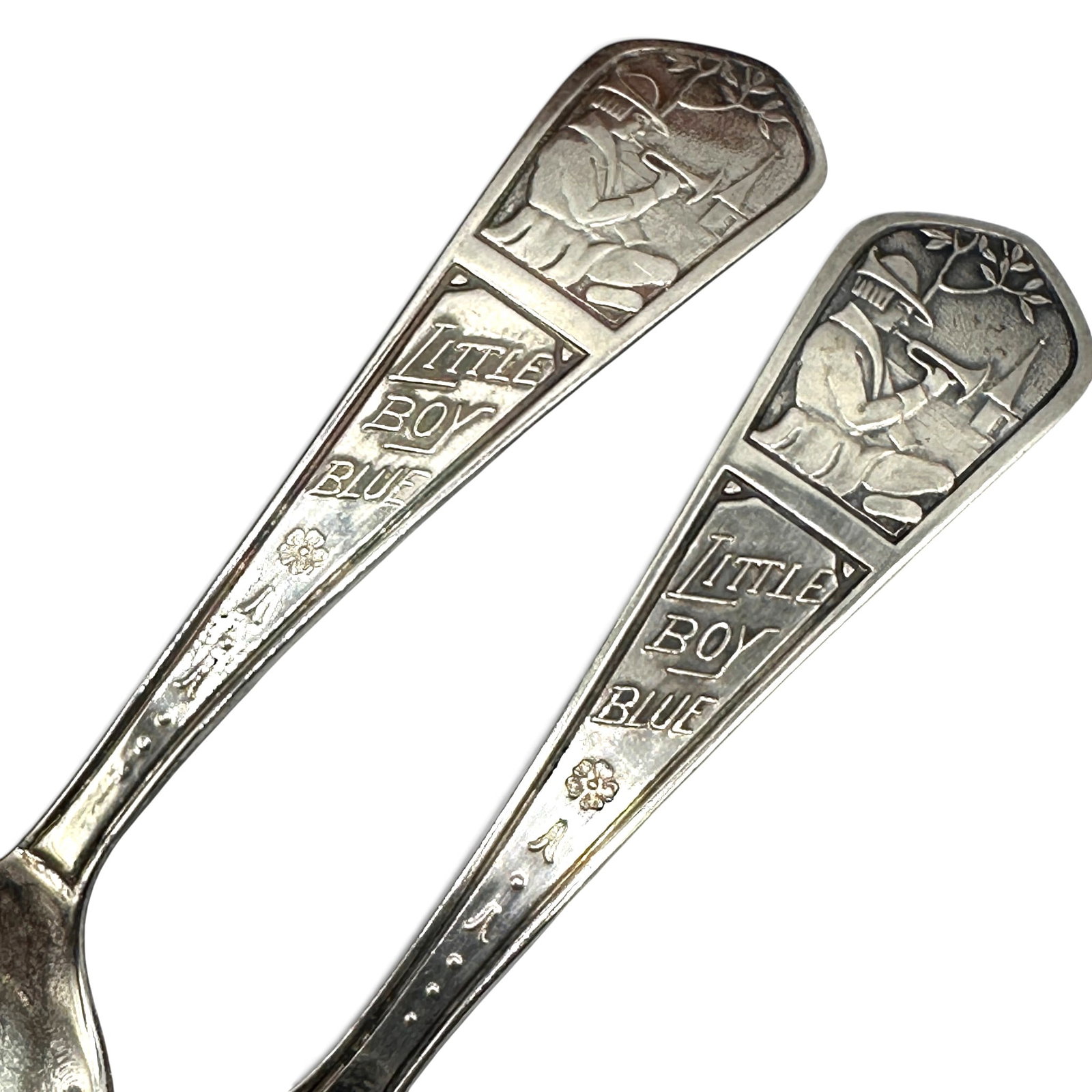 Antique Sterling Silver Boxed Set of Little Boy Children's Spoon and Fork Set (1 of 10)