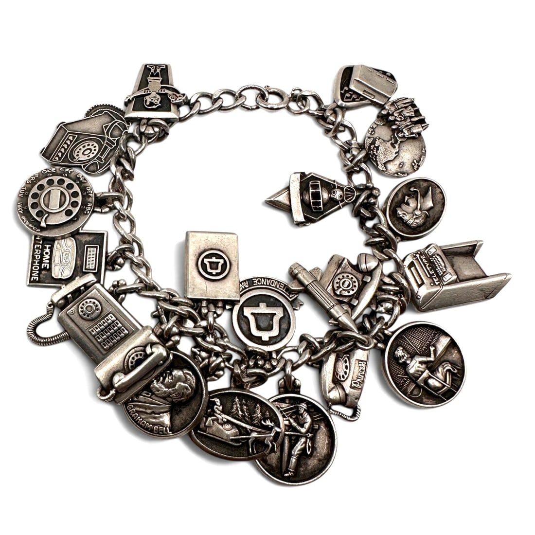 Rare 21 Years of Service Illinois Bell Telephone Sterling Silver Charm Bracelet (1 of 7)