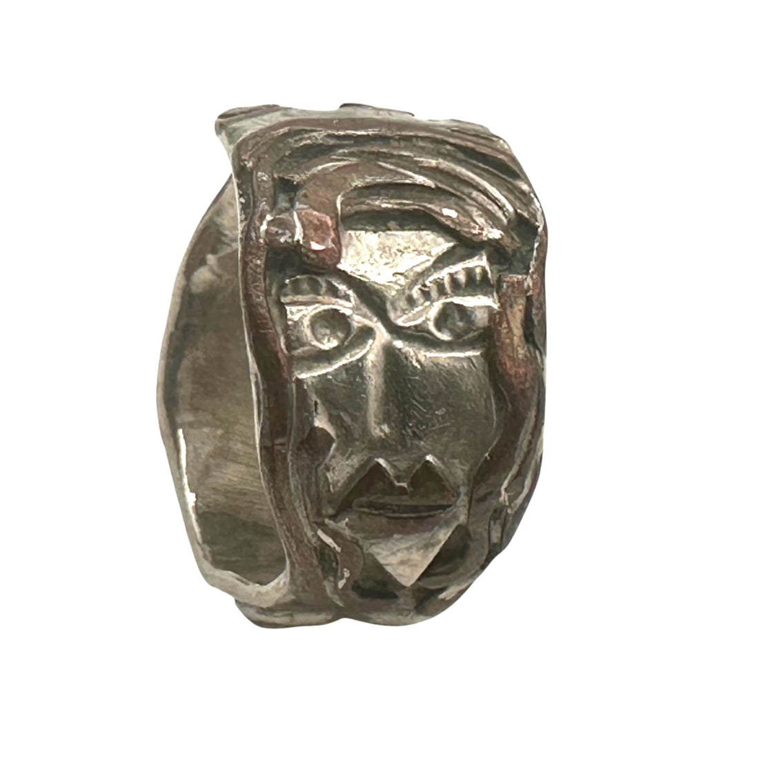 Artisan Made Brutalist Nude Figural Mixed Metals Ring: Approximately size 7. There appears to be a maker's hallmark inside the band in photo 7. Please review photos for more details as they are a part of the description. Item is being sold as found from a
