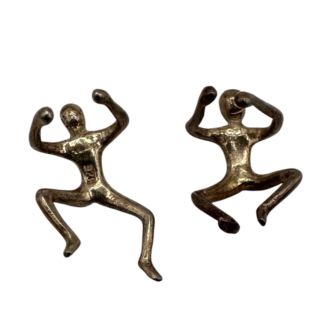 Vintage Sterling Silver Climbing Man Ear Cuffs: Both marked 925 for sterling silver purity. Please review photos for more details as they are a part of the description. Item is being sold as found from an estate collection and may show signs of age