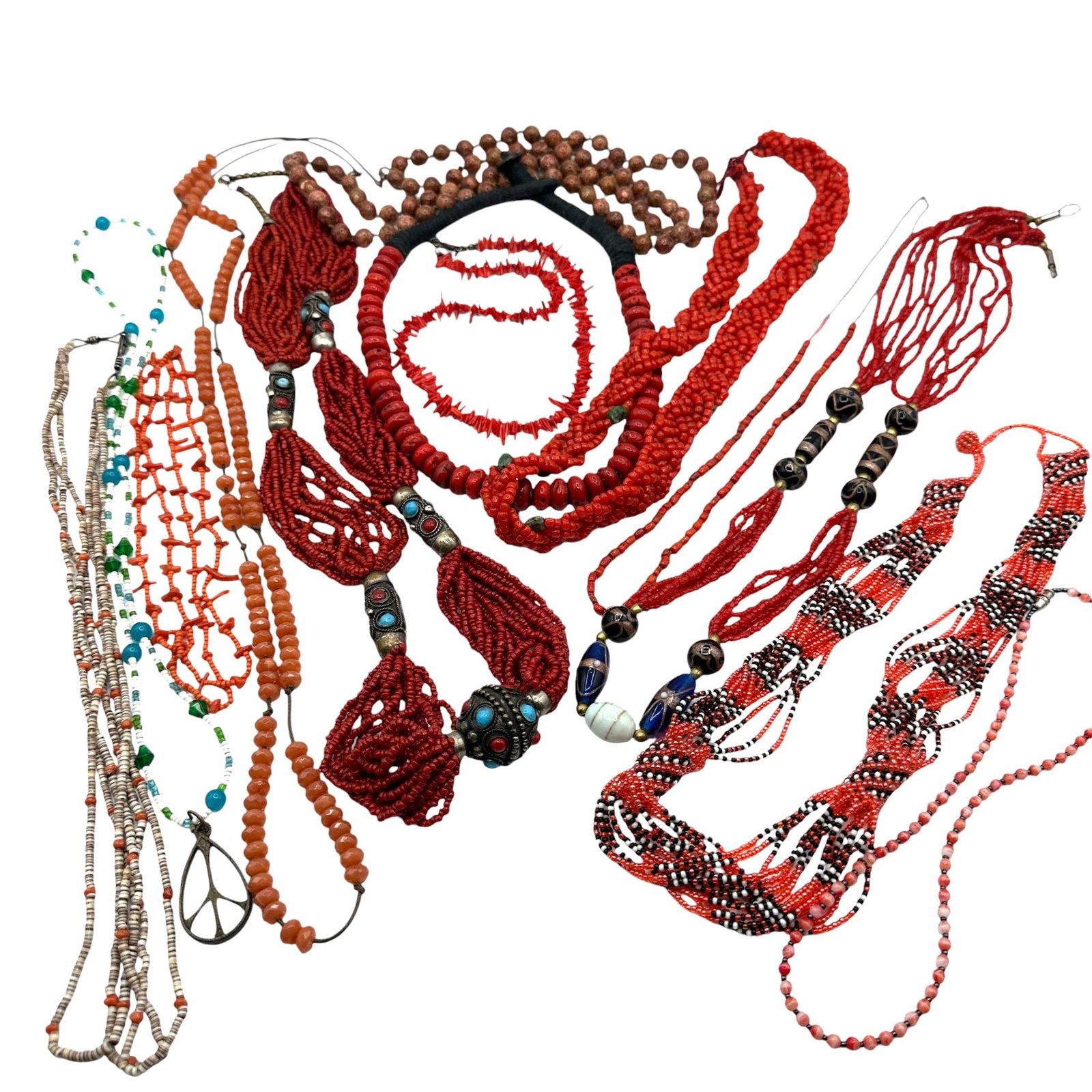 Lot of Tribal Coral and Beaded Necklaces (1 of 11)
