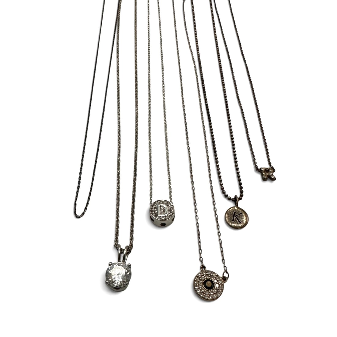 Lot of Mostly Sterling Silver Assorted Chains and Pendants: Average length approximately 18" from end to end. Please review photos for more details as they are a part of the description. Item is being sold as found from an estate collection and may show signs 