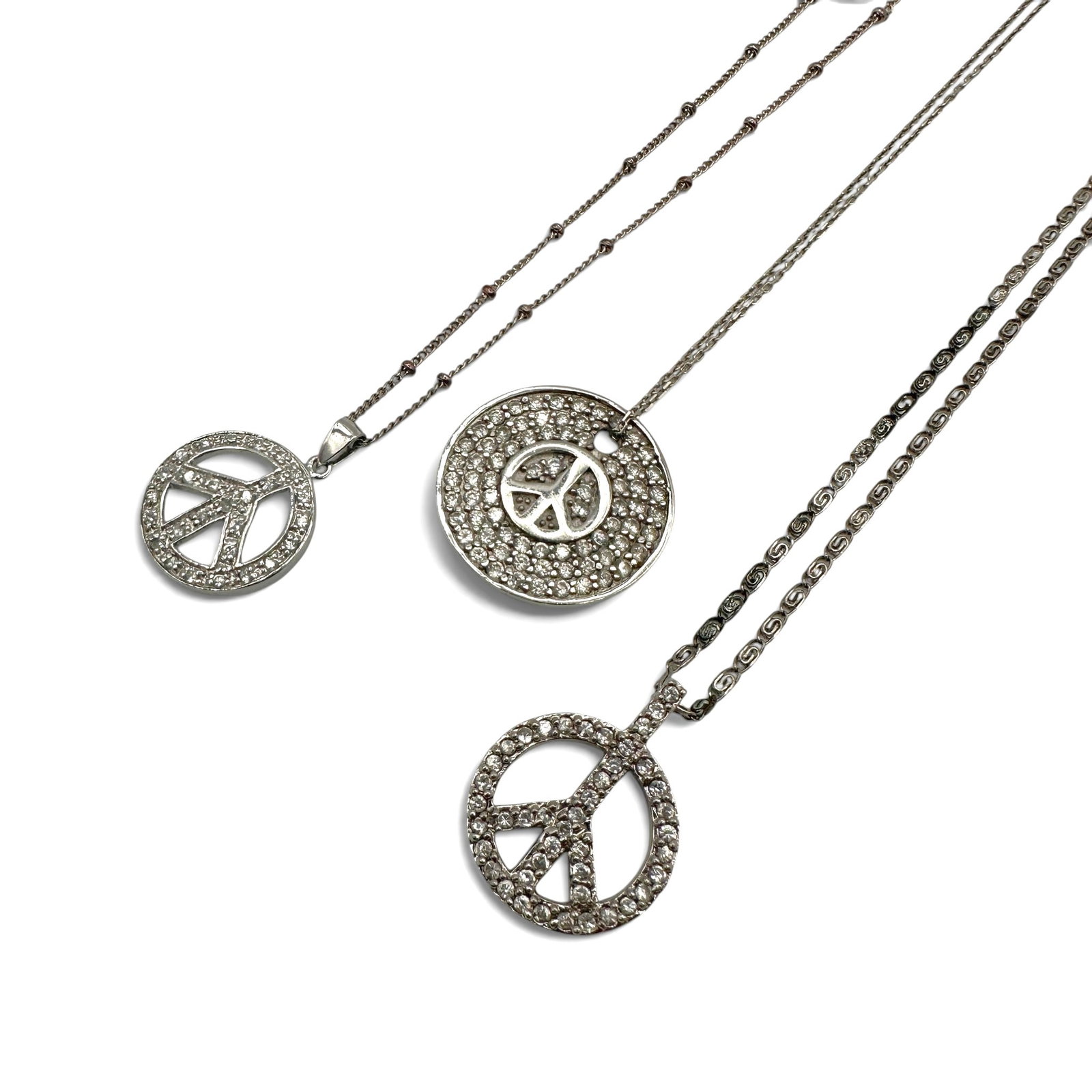 Three Sterling Silver Peace Sign Pendants on Sterling and Silver-Tone Chains (1 of 13)