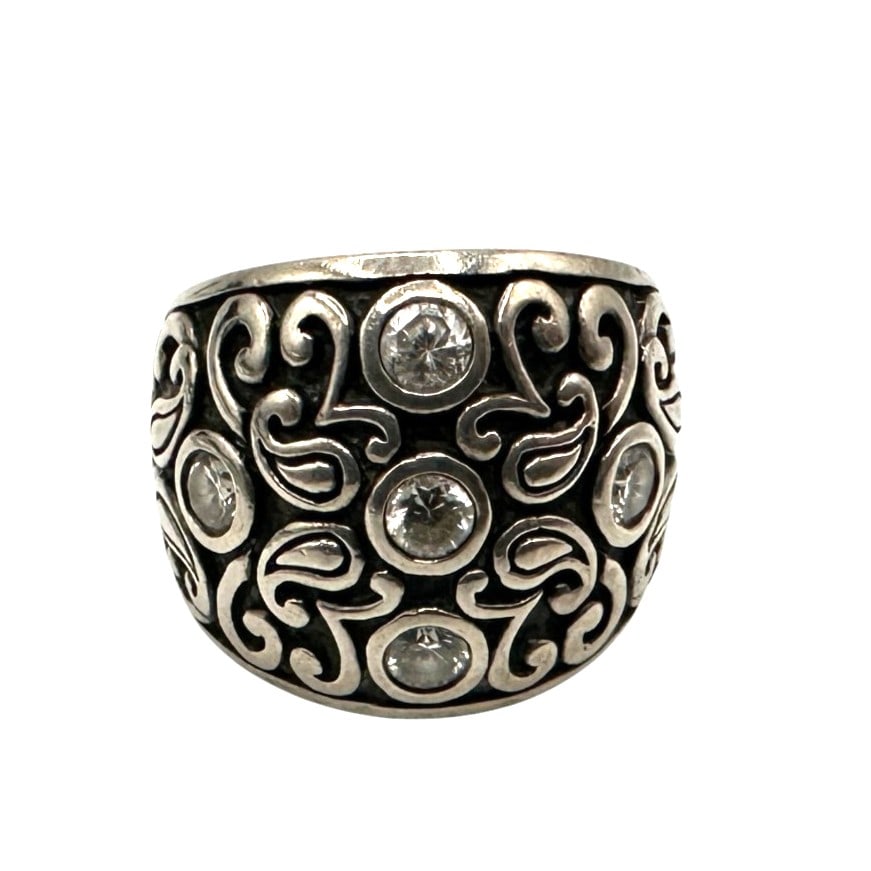 Ornate Scrollwork Sterling Silver Ring: Size 8 1/4. Please review photos for more details as they are a part of the description. Item is being sold as found from an estate collection and may show signs of age, use, wear, imperfections, or s