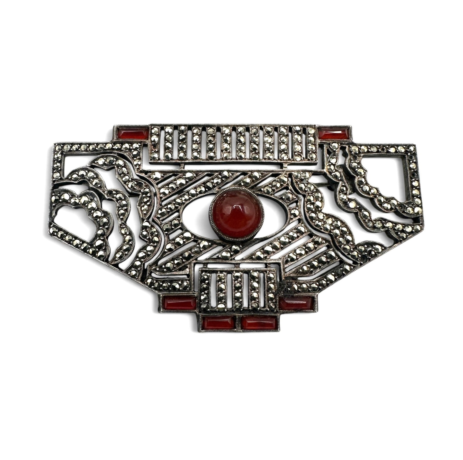 Vintage Sterling Silver French Art Deco Brooch with Unmarked Silver-Tone Pin (1 of 8)