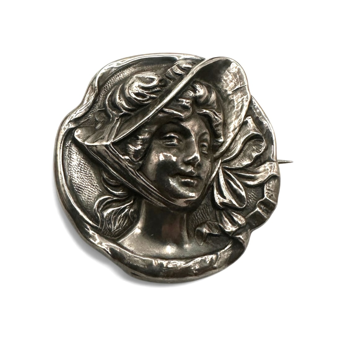 Antique Sterling Top 3-D Lady in Hat Brooch: Please review photos for more details as they are a part of the description. Item is being sold as found from an estate collection and may show signs of age, use, wear, imperfections, or surface varia