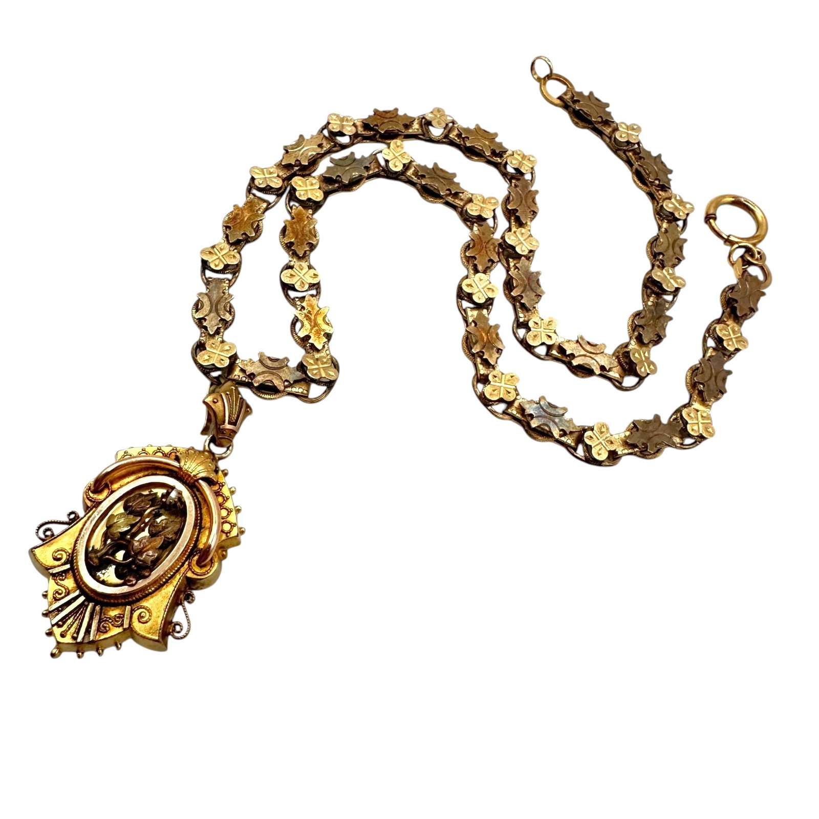 Victorian Gold Filled Book Chain Necklace with Decorative Shield Shaped Locket (1 of 11)
