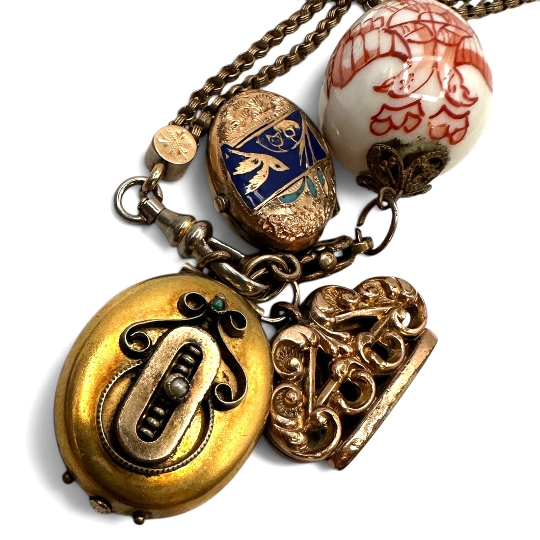 1800's Victorian Era Gold Filled Fob Chain with Charms (1 of 9)