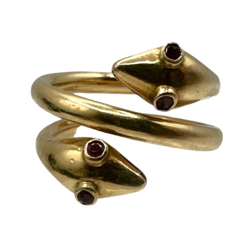 18K Gold and Ruby Two Headed Serpent Ring - 4