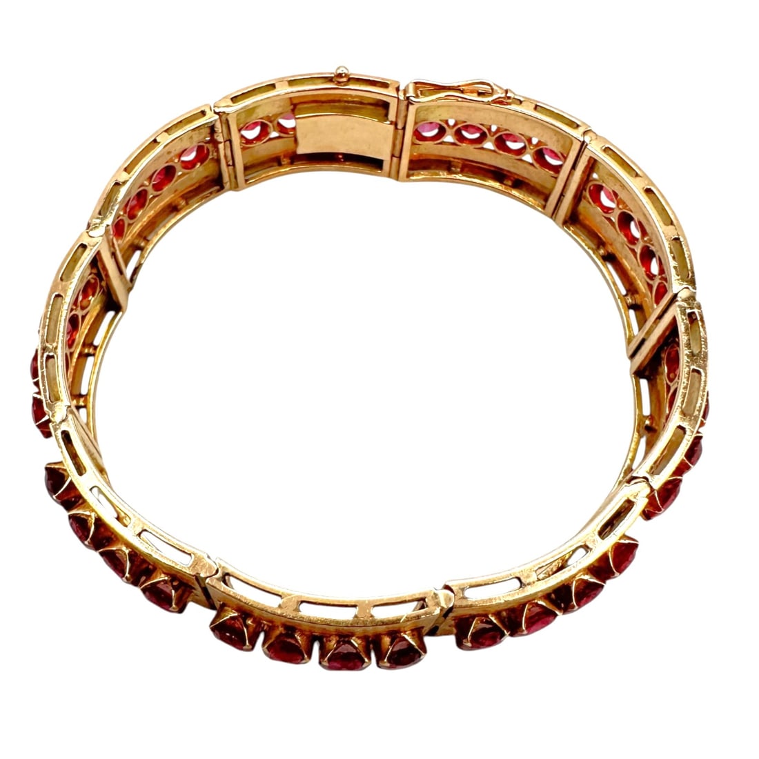 Mid Century 18K Gold and Ruby Statement Bracelet - 4