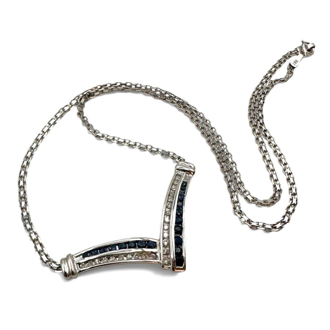 Blue Sapphire and Genuine Diamond 14K White Gold Necklace (1 of 8)