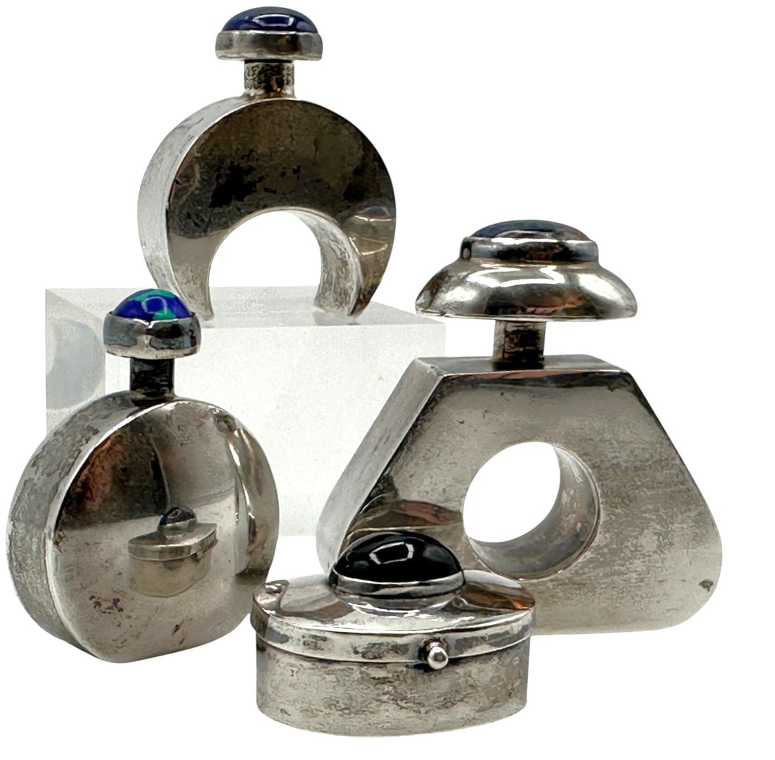 Collection of Three Sterling Silver Modernist Perfume Bottles and Trinket Box (1 of 16)