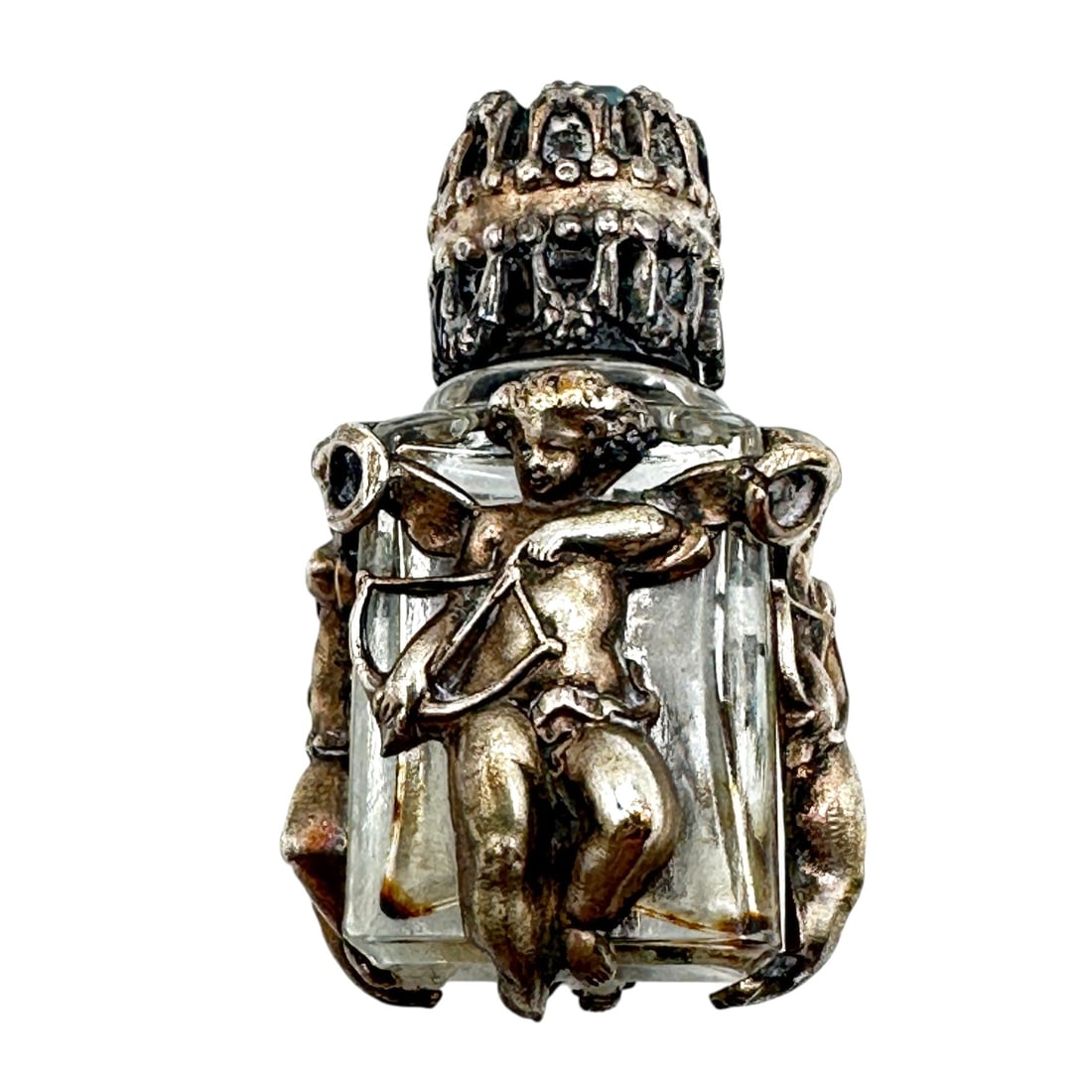 Vintage Sterling Silver Cupid with Bow Petite Perfume Bottle: Please review photos for more details as they are a part of the description. Item is being sold as found from an estate collection and may show signs of age, use, wear, imperfections, or surface varia