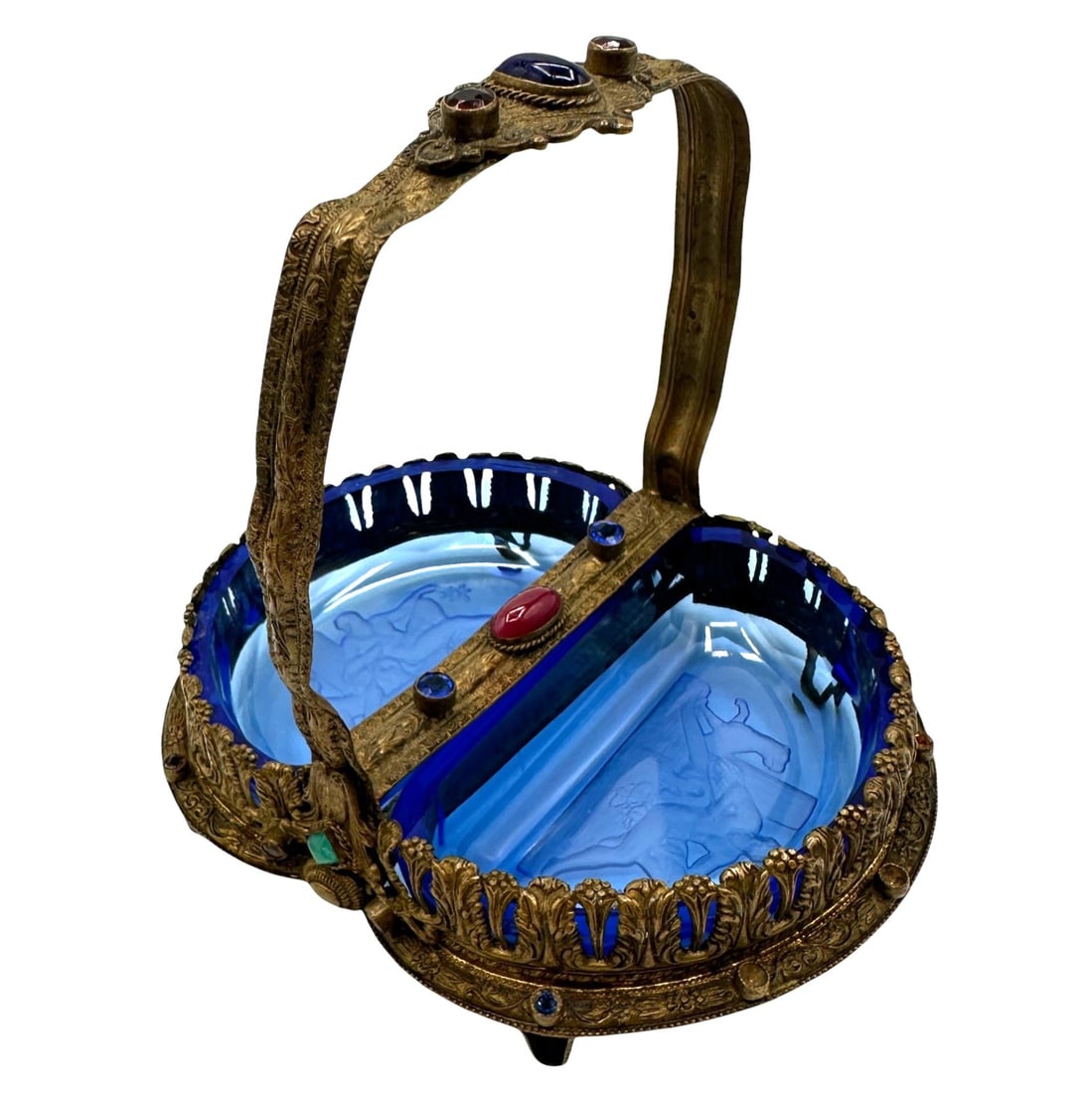 Czech Intaglio Blue Glass Double Salt Caddy (1 of 11)