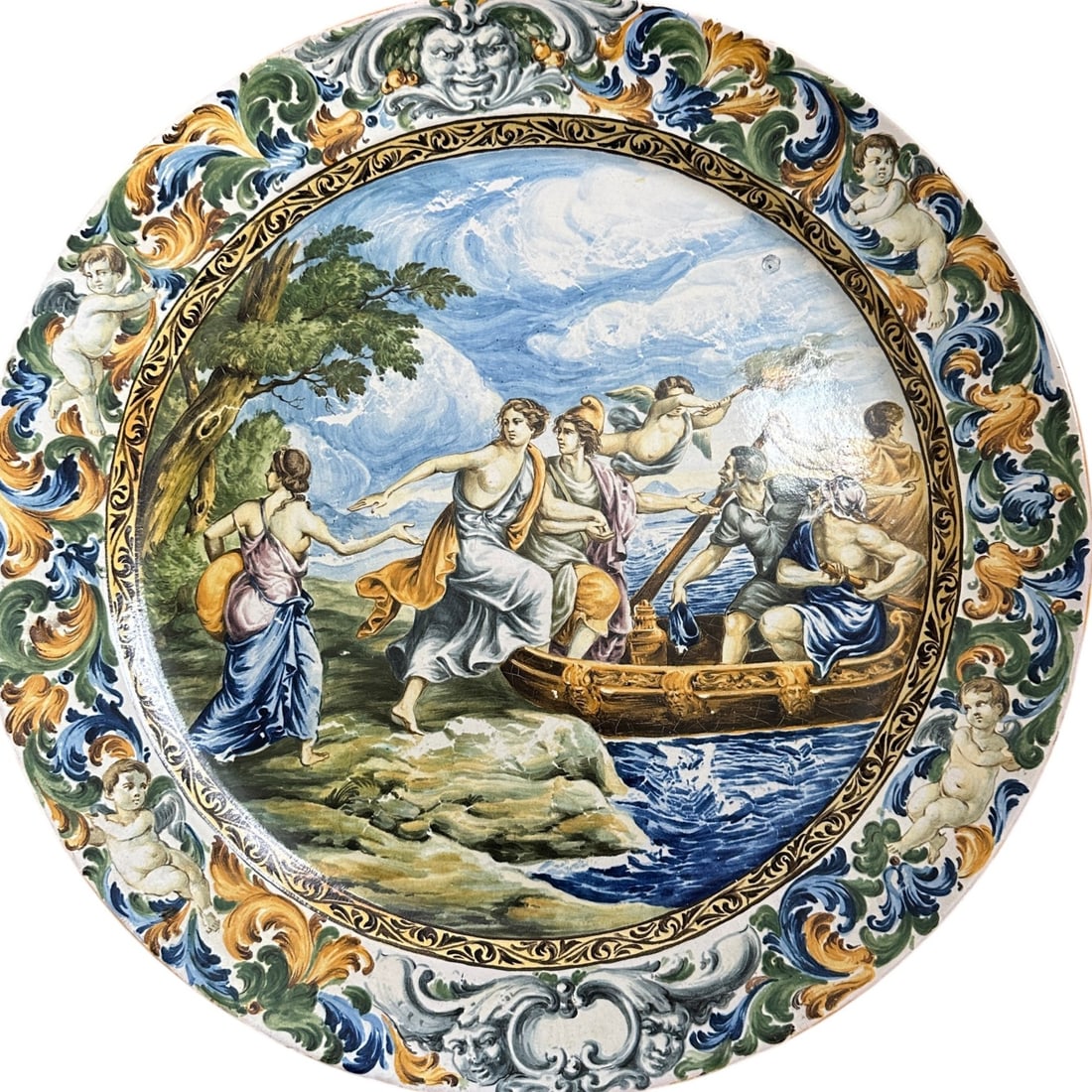 Extra Large Antique Italian Polychrome Ceramic Majolica Charger 23" Diameter (1 of 14)