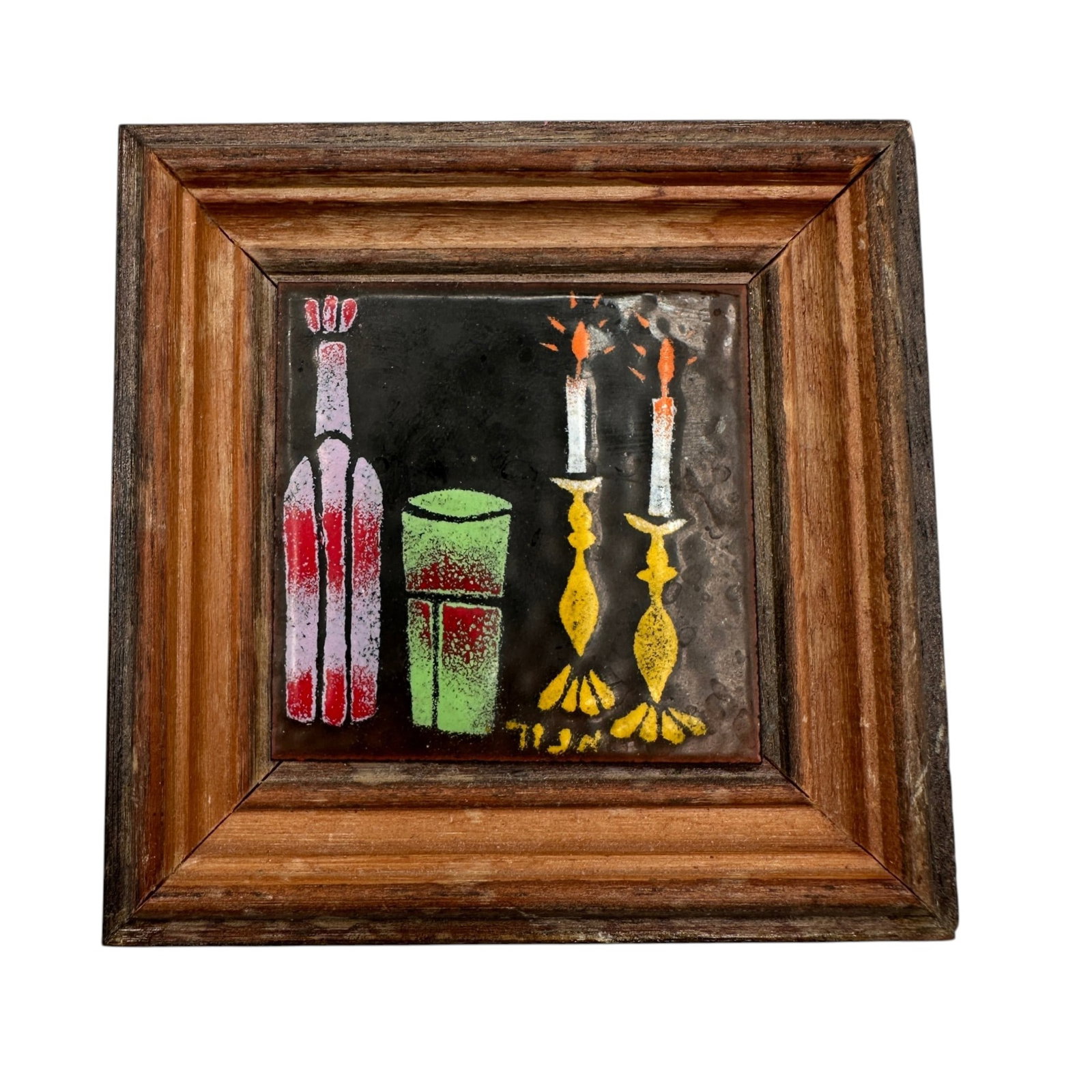 Miniature Mid Century Enamel on Copper Framed Still Life (1 of 6)