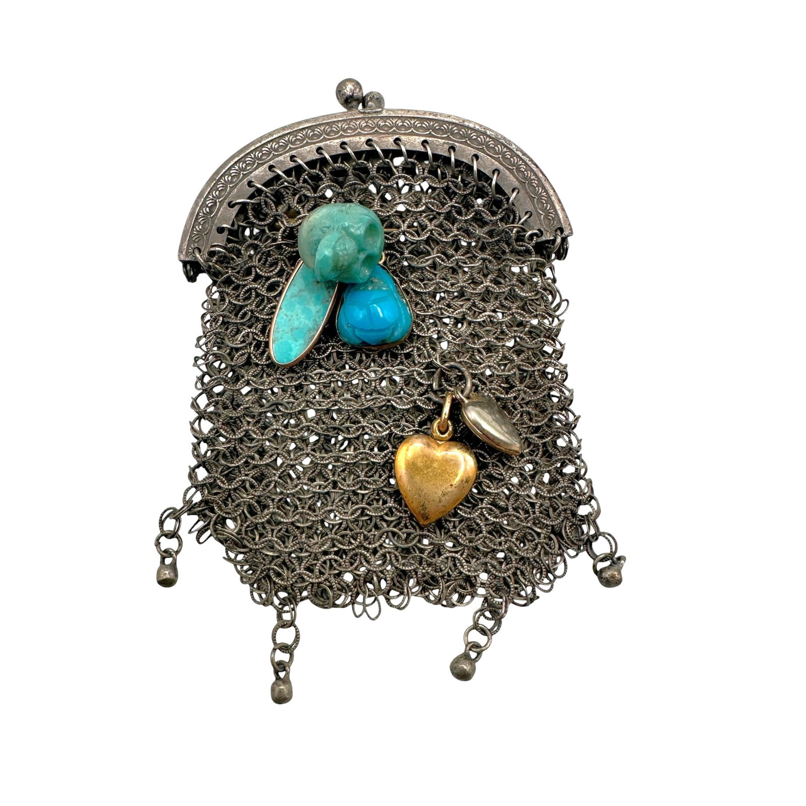 Miniature Silverplate Chain Purse with Applied Charms (1 of 8)