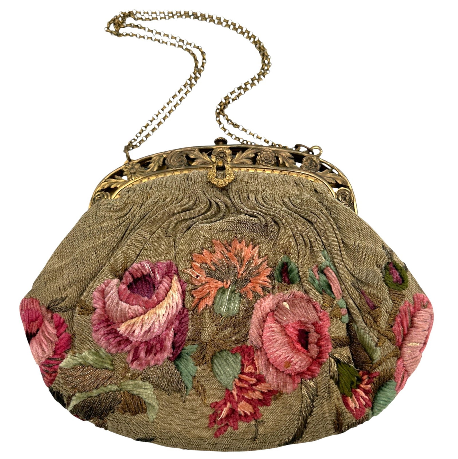 Victorian Era French Made Handbag with Embroidered Flower Motif (1 of 15)
