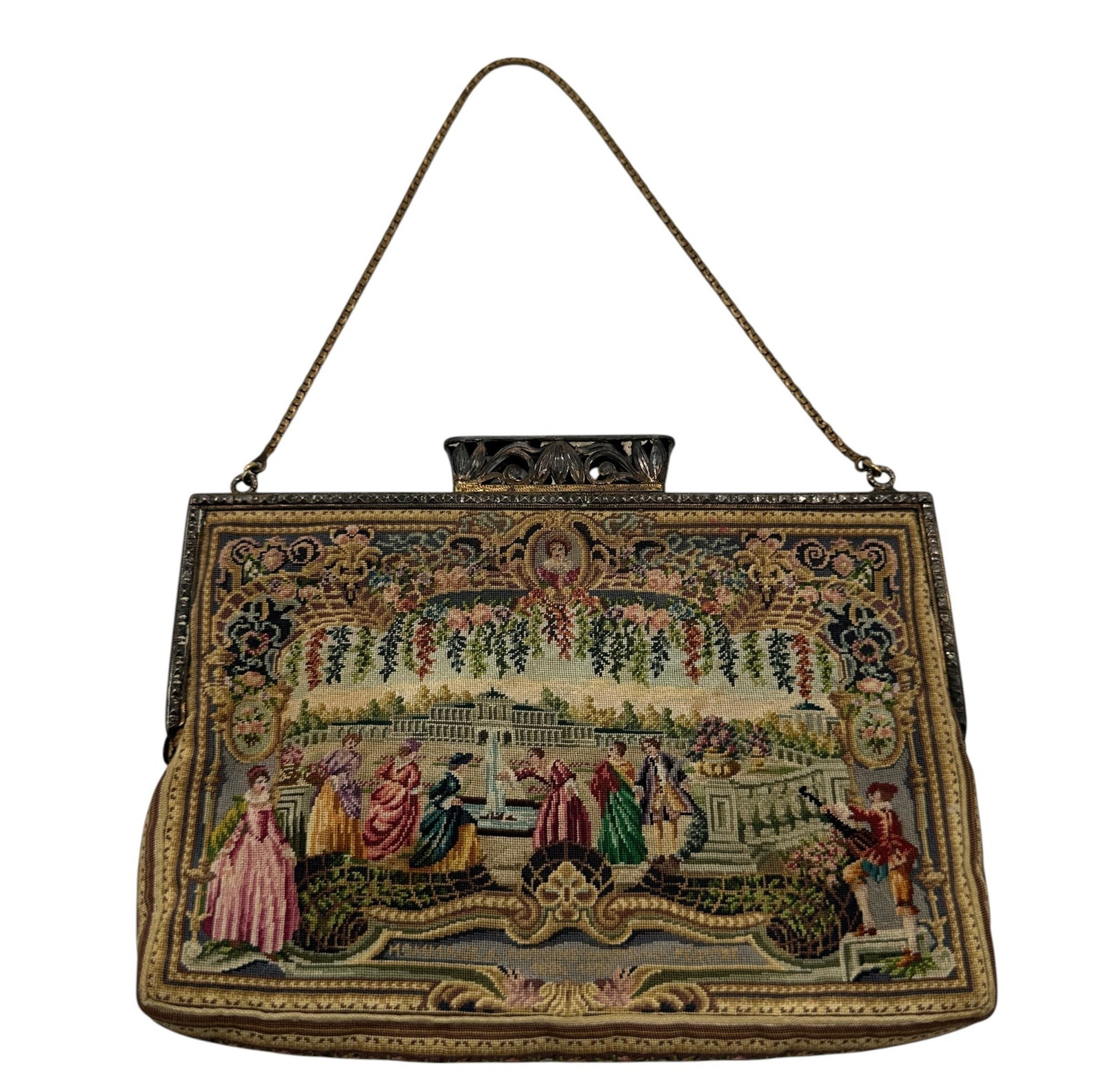 Vintage Austrian Petit Point Tapestry Hand Bag: Please review photos for more details as they are a part of the description. Item is being sold as found from an estate collection and may show signs of age, use, wear, imperfections, or surface