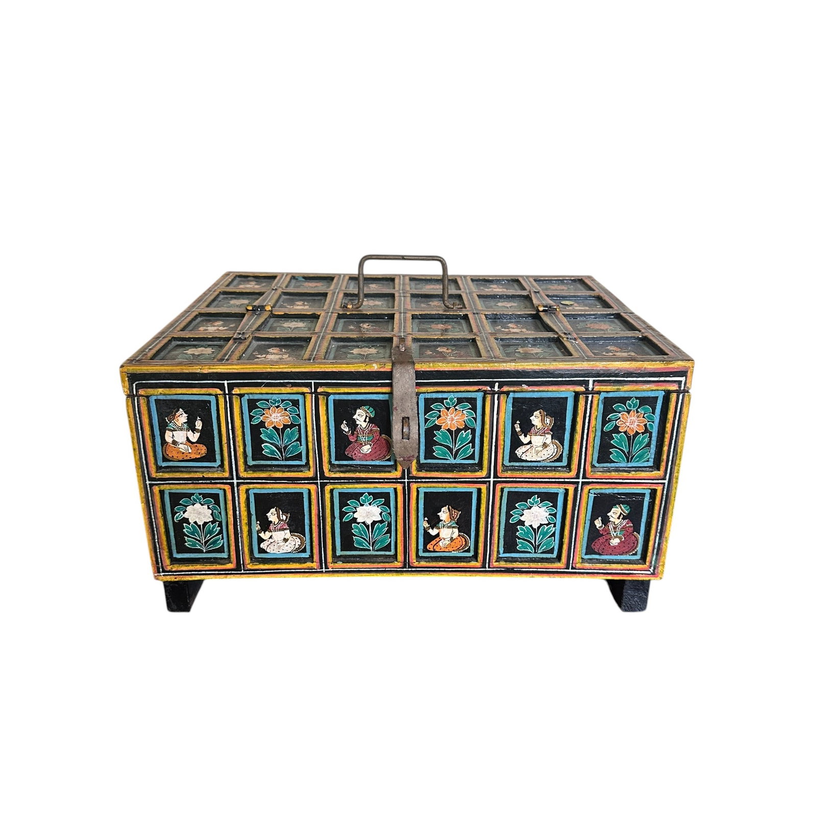 Indian Mughal Polychrome Wood Wedding Box or Dowry Chest (1 of 13)