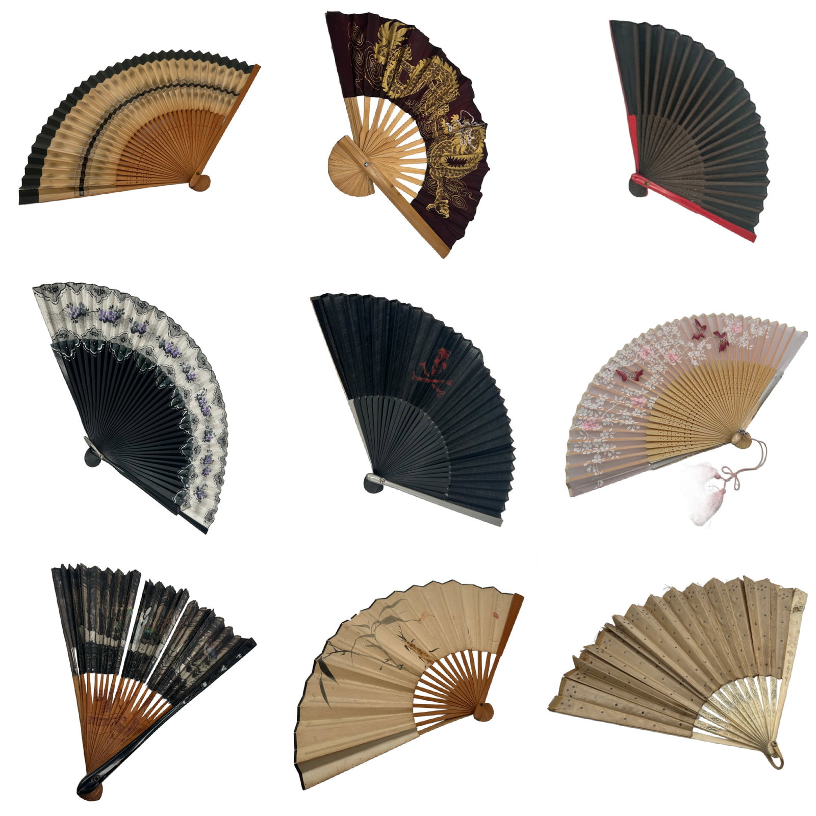Collection of Antique and Vintage Fans: Collection of vintage fans in good to fair condition. 27 fans in all Some separations and losses. Please review photos for more details as they are a part of the description. Item is being sold as fou
