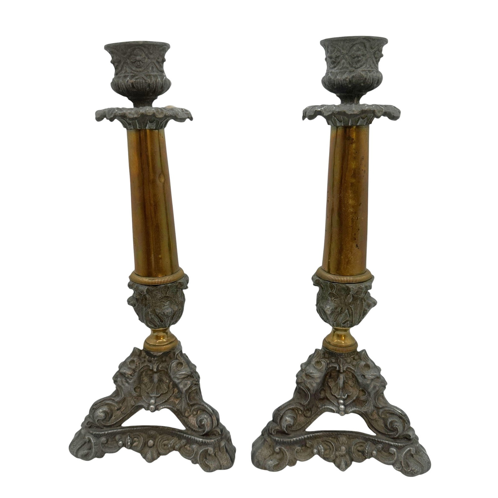 Pair of Antique Gothic Baroque Brass and Metal Candlesticks (1 of 15)
