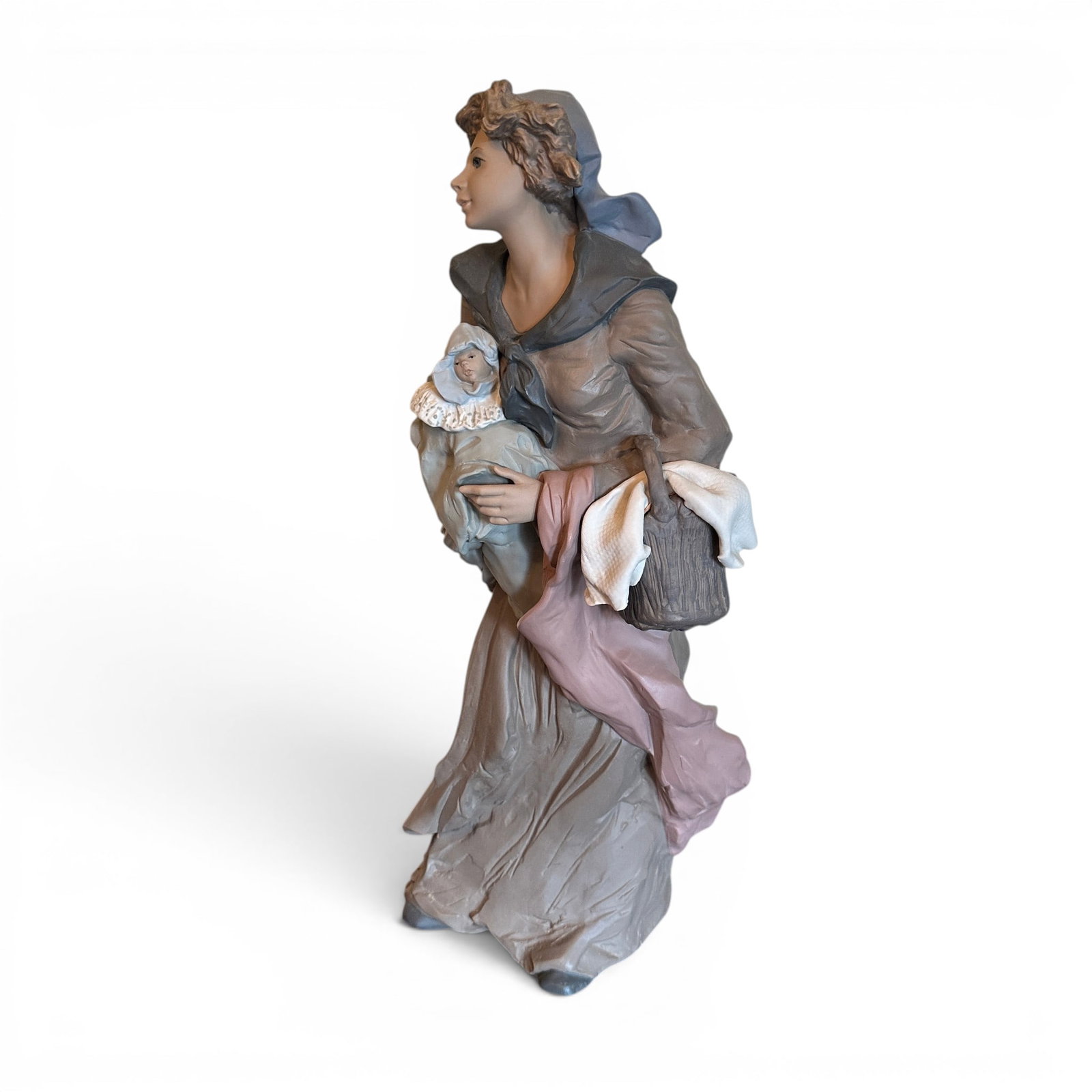 Large Lladro "Motherly Love" 22" Matte Finish Sculpture: Measures 22" tall. In very good condition with no chips, cracks, or repairs. Please review photos for more details as they are a part of the description. Item is being sold as found from an estate col