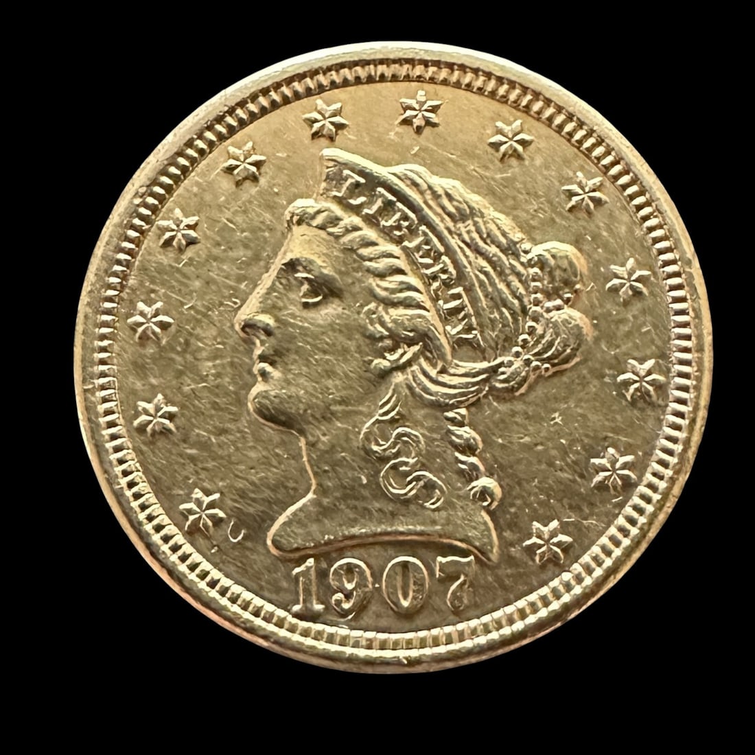 1907 Two and One-Half Dollar Gold Coin: Please review photos for more details as they are a part of the description. Item is being sold as found from an estate collection and may show signs of age, use, wear, imperfections, or surface