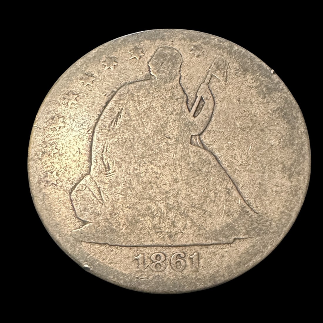 1861 O Half Seated Liberty Half Dollar: Please review photos for more details as they are a part of the description. Item is being sold as found from an estate collection and may show signs of age, use, wear, imperfections, or surface