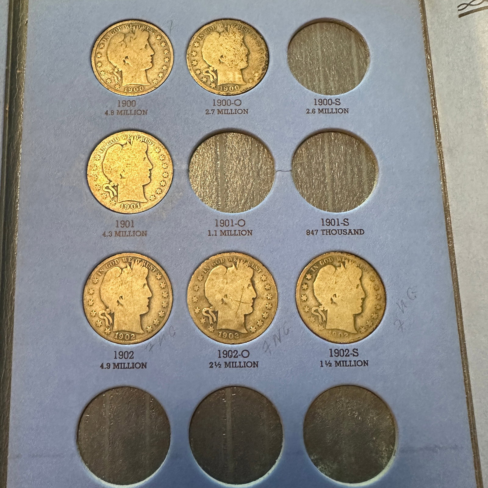Partial Book with 9 Barber Half Dollars - 4