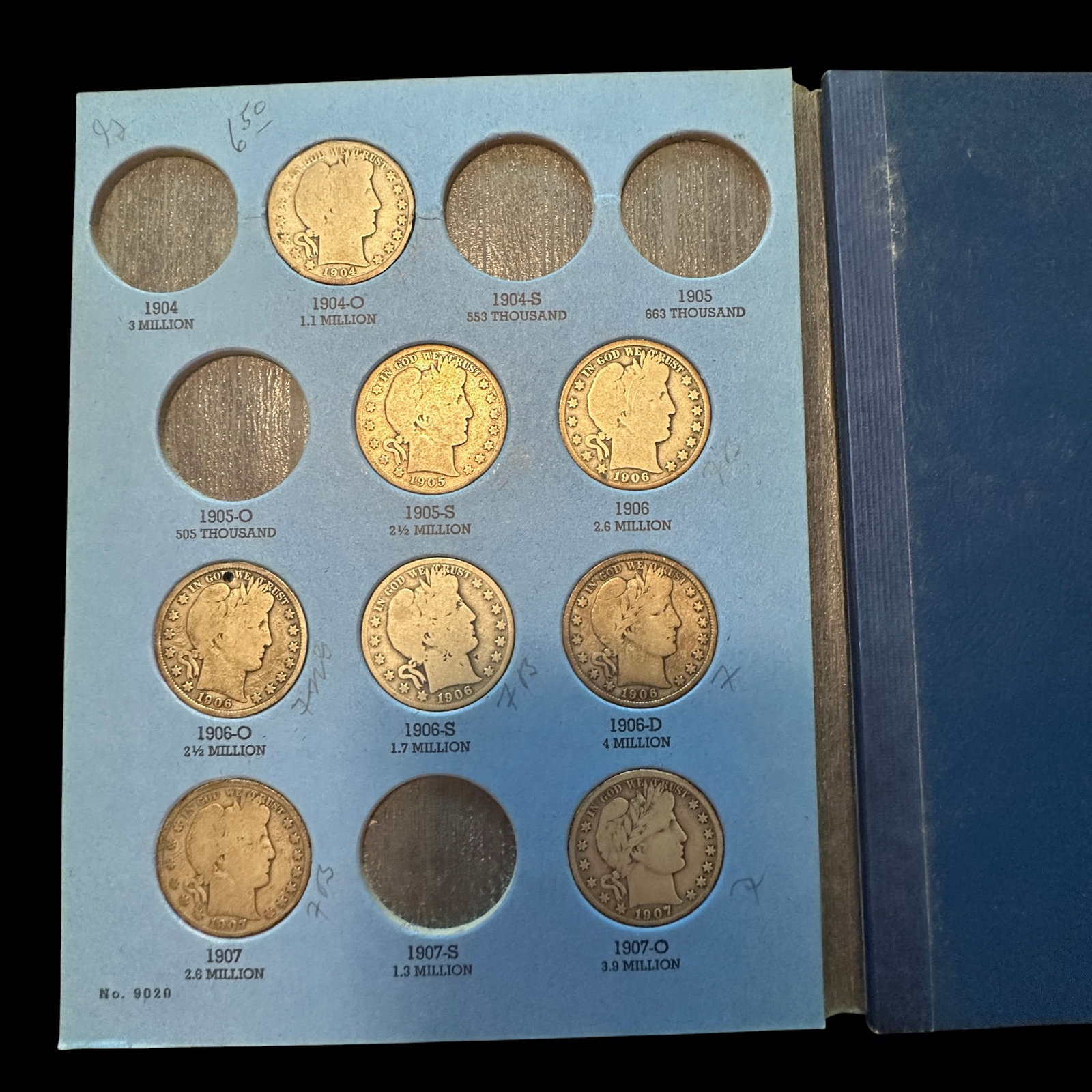Partial Book with 22 Barber Half Dollars - 2