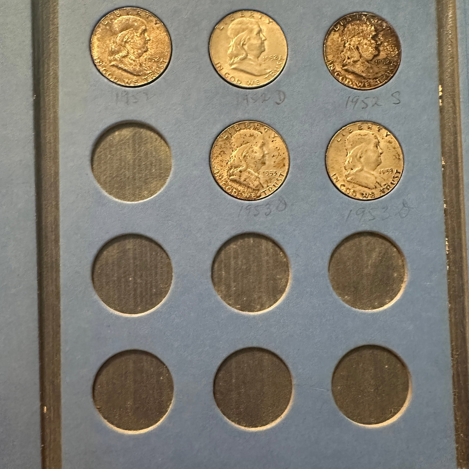 Partial Book with 13 Franklin Half Dollars - 3