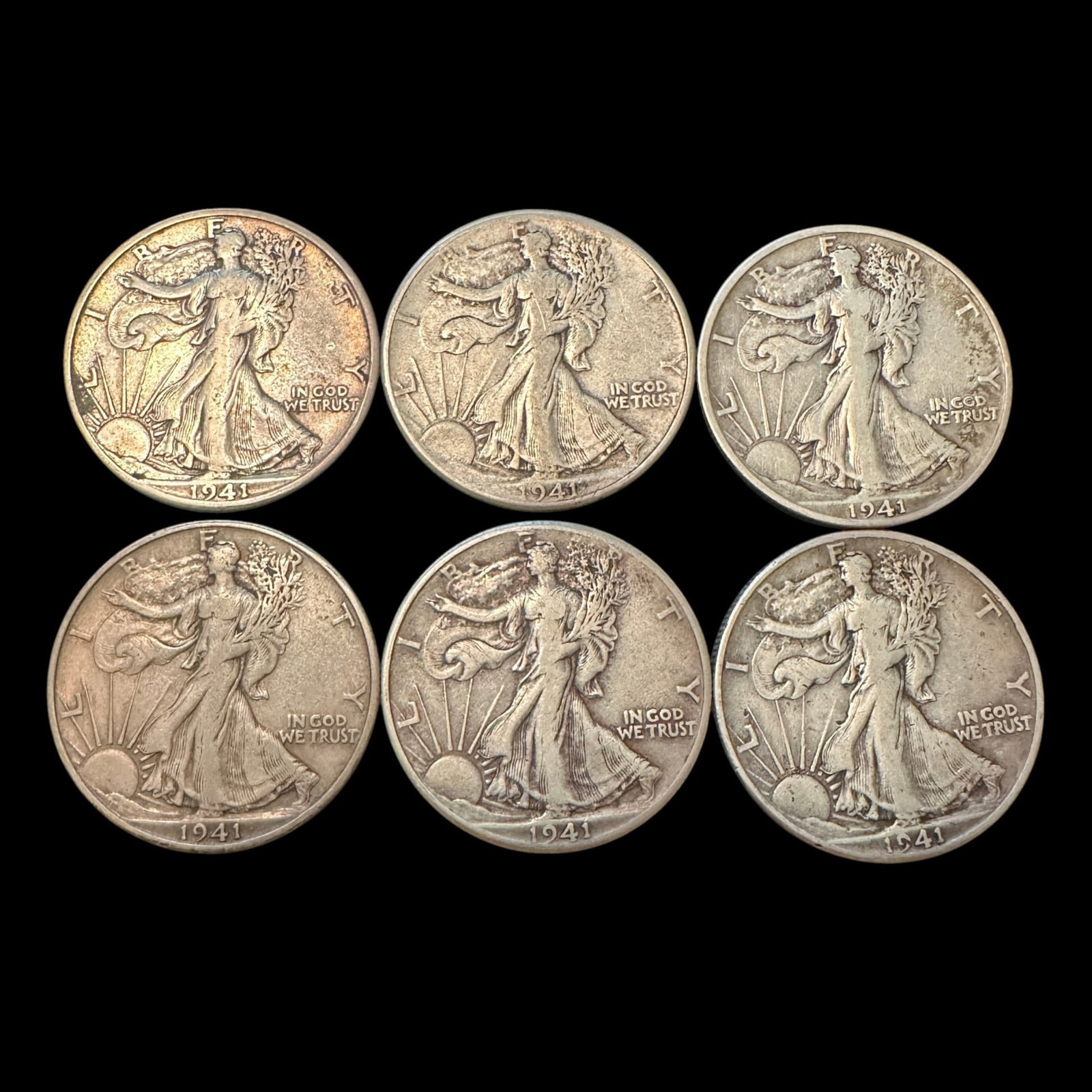 6 Walking Liberty Half Dollars - 1941, 1941-S, 1941-D (1 of 12)