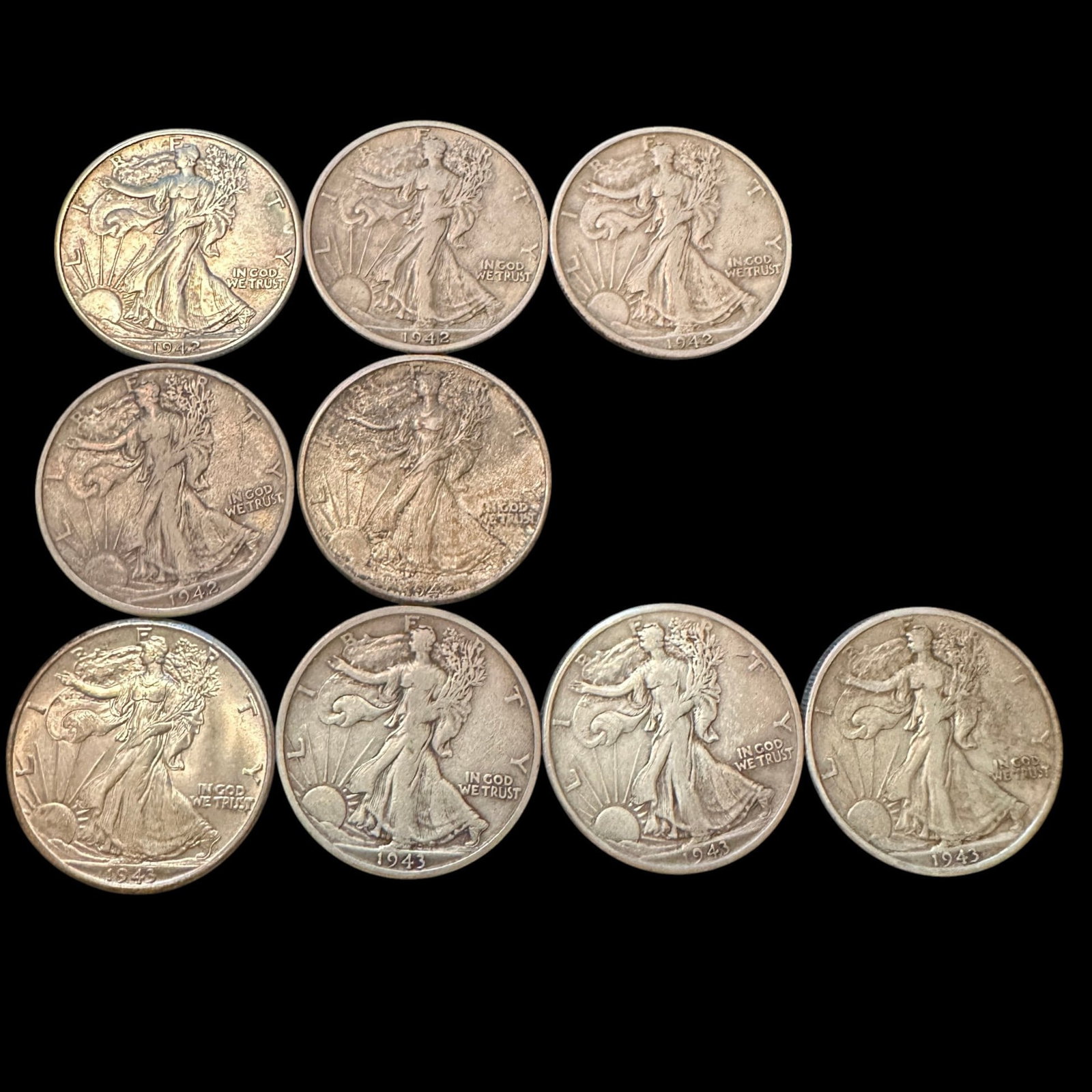 9 Walking Liberty Half Dollars (1 of 15)