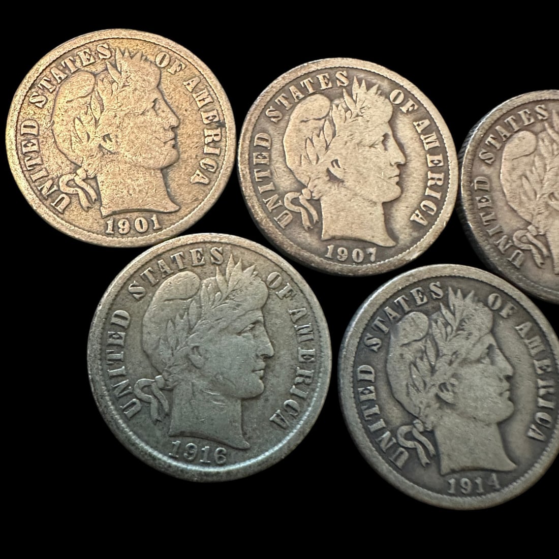 5 Barber Dimes - 2