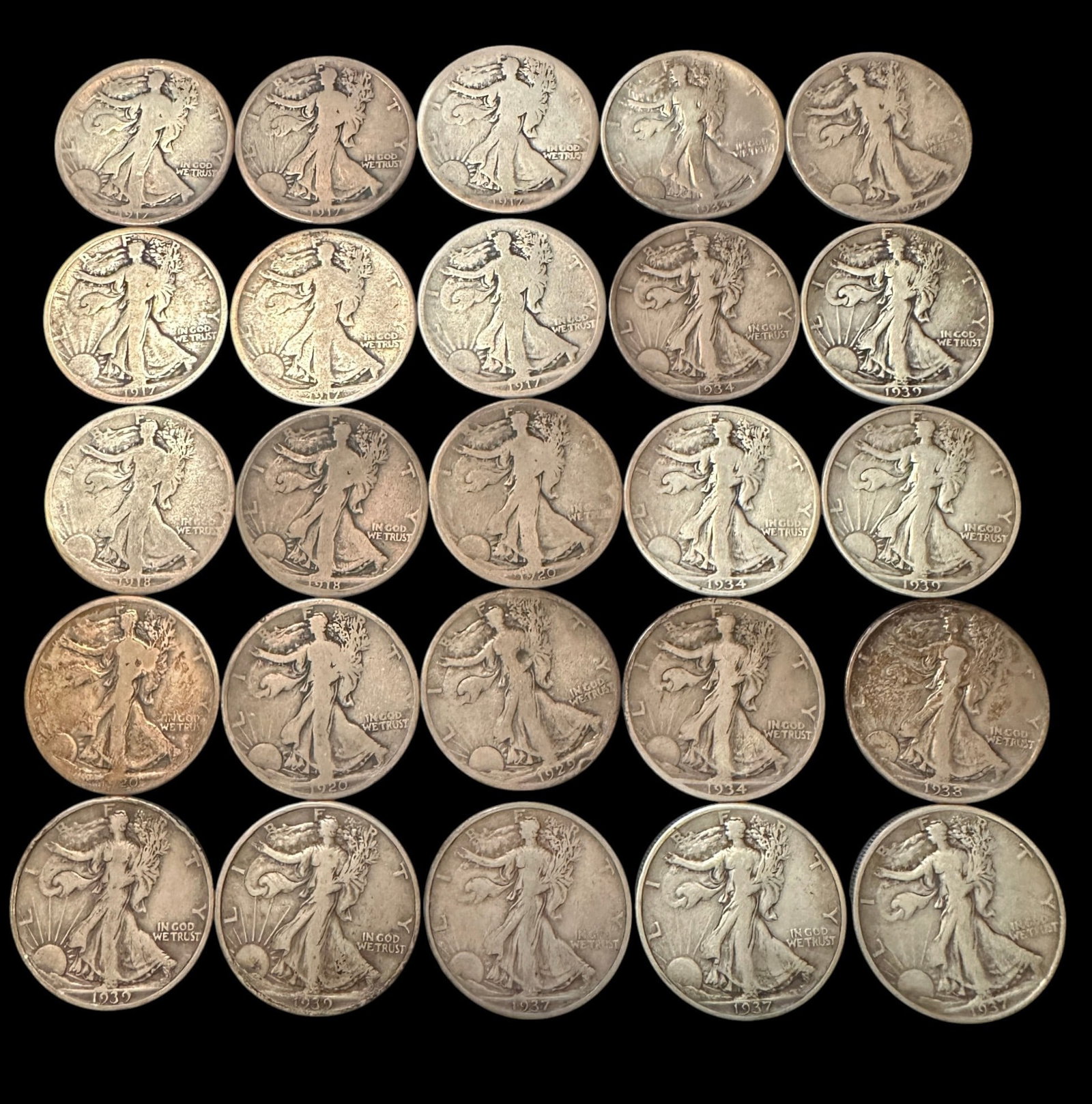 25 Liberty Standing Quarters Includes dates from 1917 to 1937 (1 of 10)