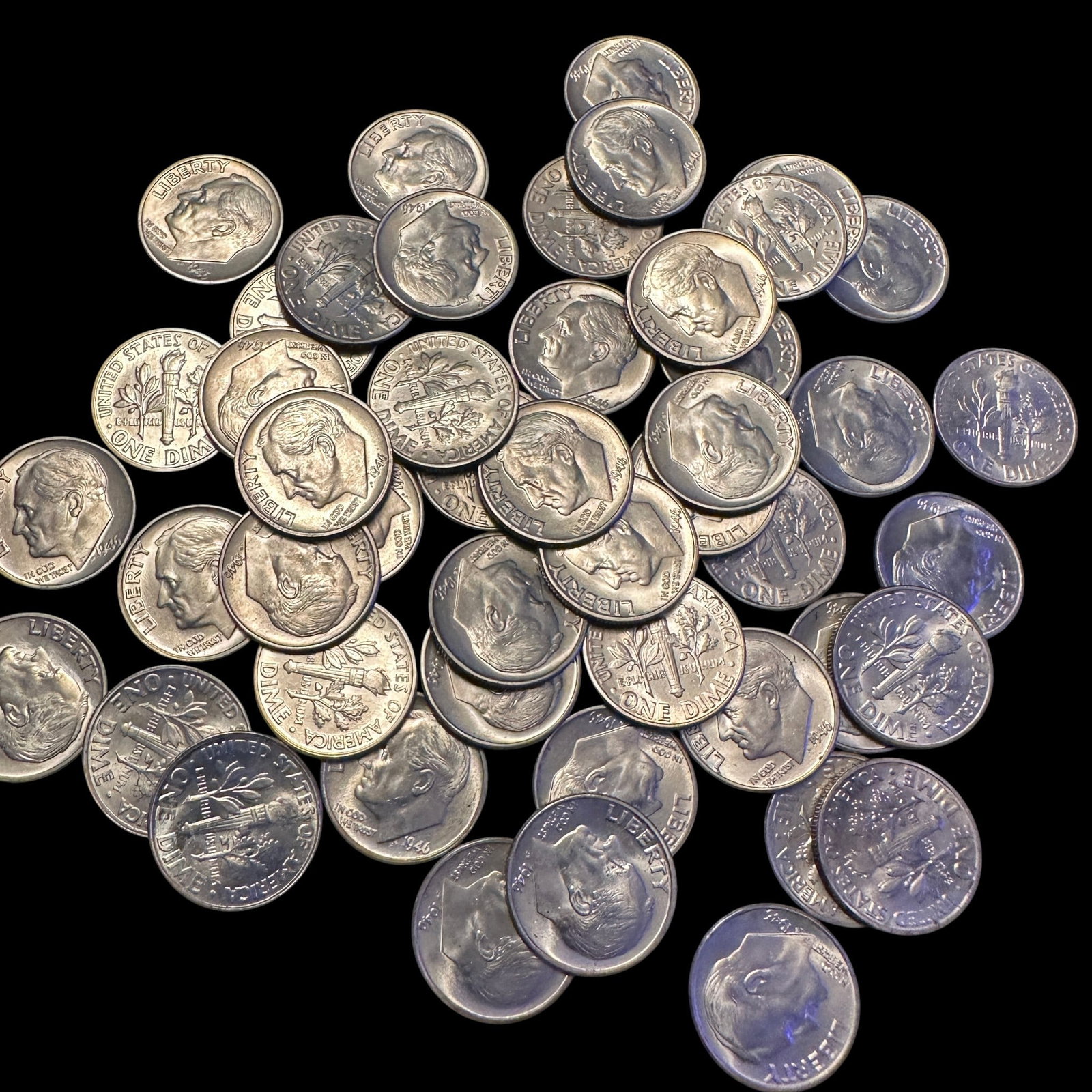 48 Uncirculated Roosevelt Dimes - 1946: Please review photos for more details as they are a part of the description. Item is being sold as found from an estate collection and may show signs of age, use, wear, imperfections, or surface