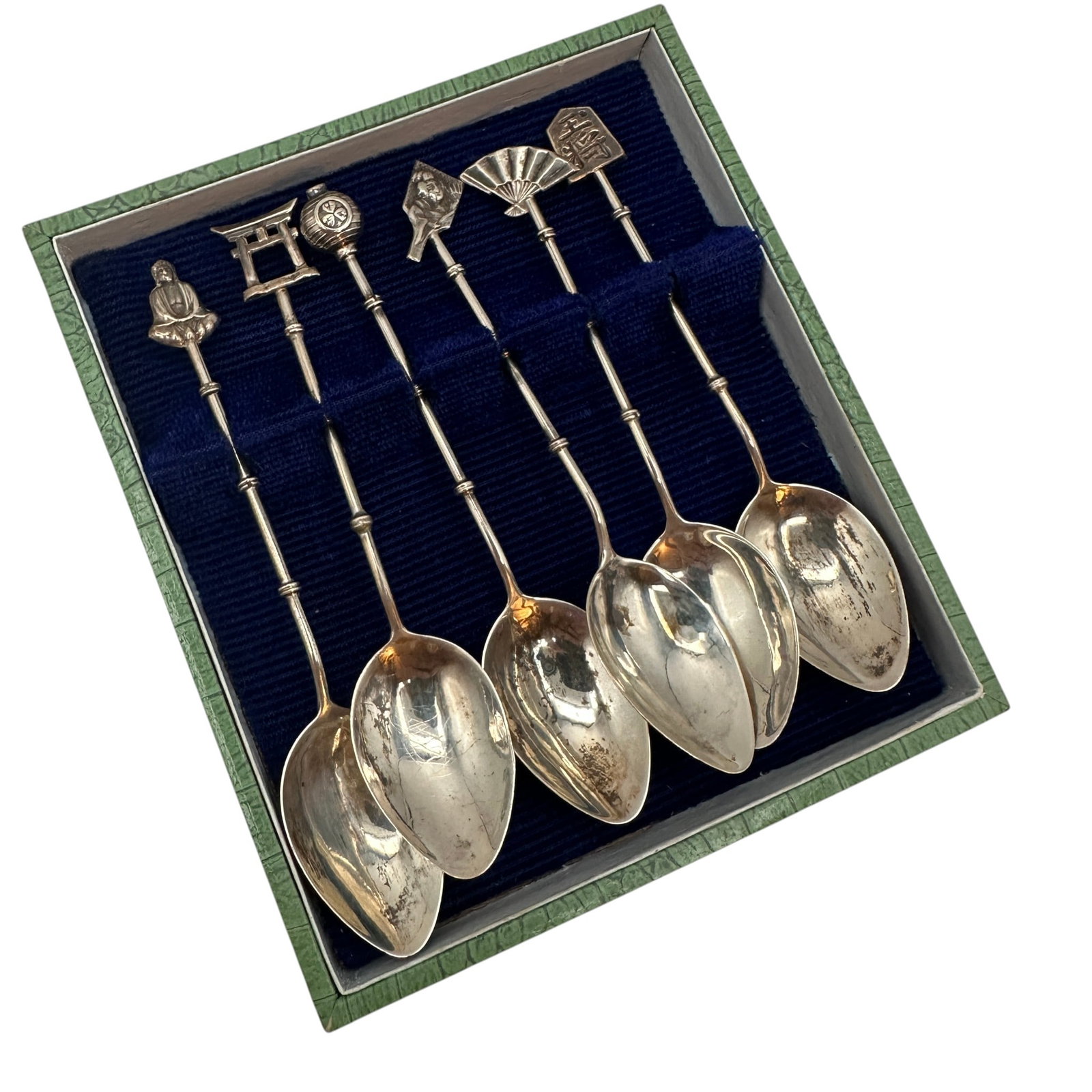 Collectible Vintage Japanese Demitasse Spoon Set: Total weight is 36 grams. Please review photos for more details as they are a part of the description. Item is being sold as found from an estate collection and may show signs of age, use, wear,