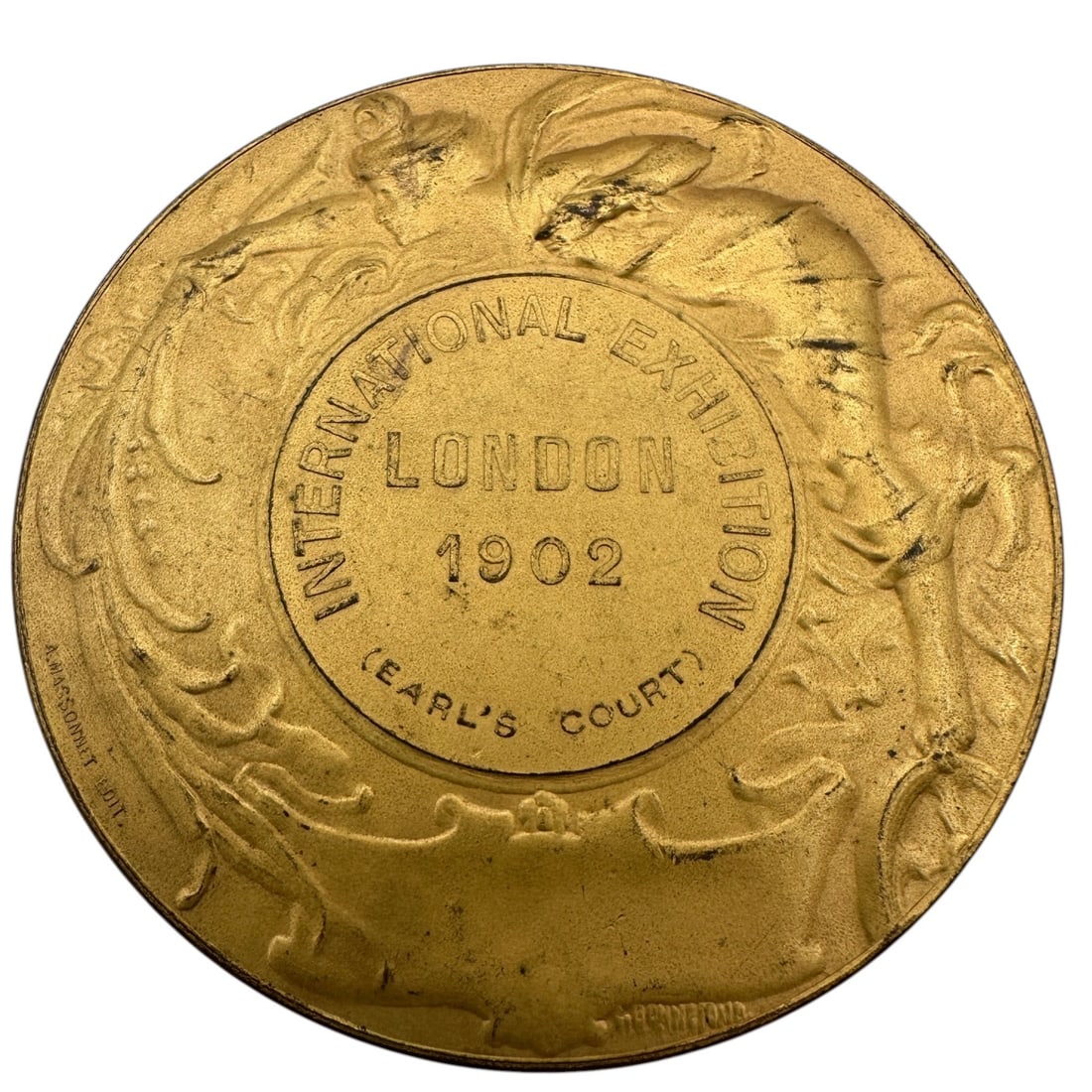 1902 International Exhibition King Edward VII Coronation: Measures 2 1/4" diameter. Please review photos for more details as they are a part of the description. Item is being sold as found from an estate collection and may show signs of age, use, wear,