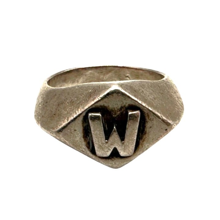 Heavy Vintage Sterling Silver M or W Signet Ring: Weighs over 1/2 ounce (18 grams). Size 9 1/2. Please review photos for more details as they are a part of the description. Item is being sold as found from an estate collection and may show signs of