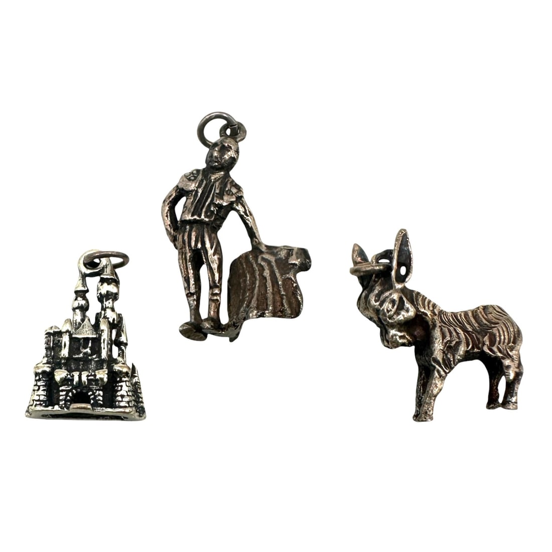 Three Sterling Silver Vintage Charms Including Disney Magic Kingdom: Please review photos for more details as they are a part of the description. Item is being sold as found from an estate collection and may show signs of age, use, wear, imperfections, or surface varia