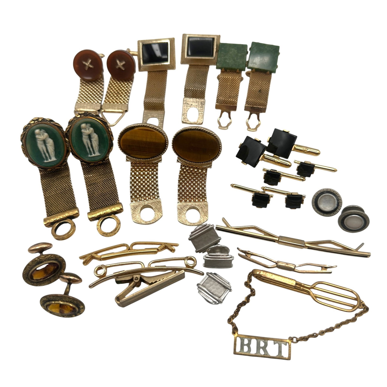 Lot of Vintage Cufflinks and Tie Clips: Please review photos for more details as they are a part of the description. Item is being sold as found from an estate collection and may show signs of age, use, wear, imperfections, or surface