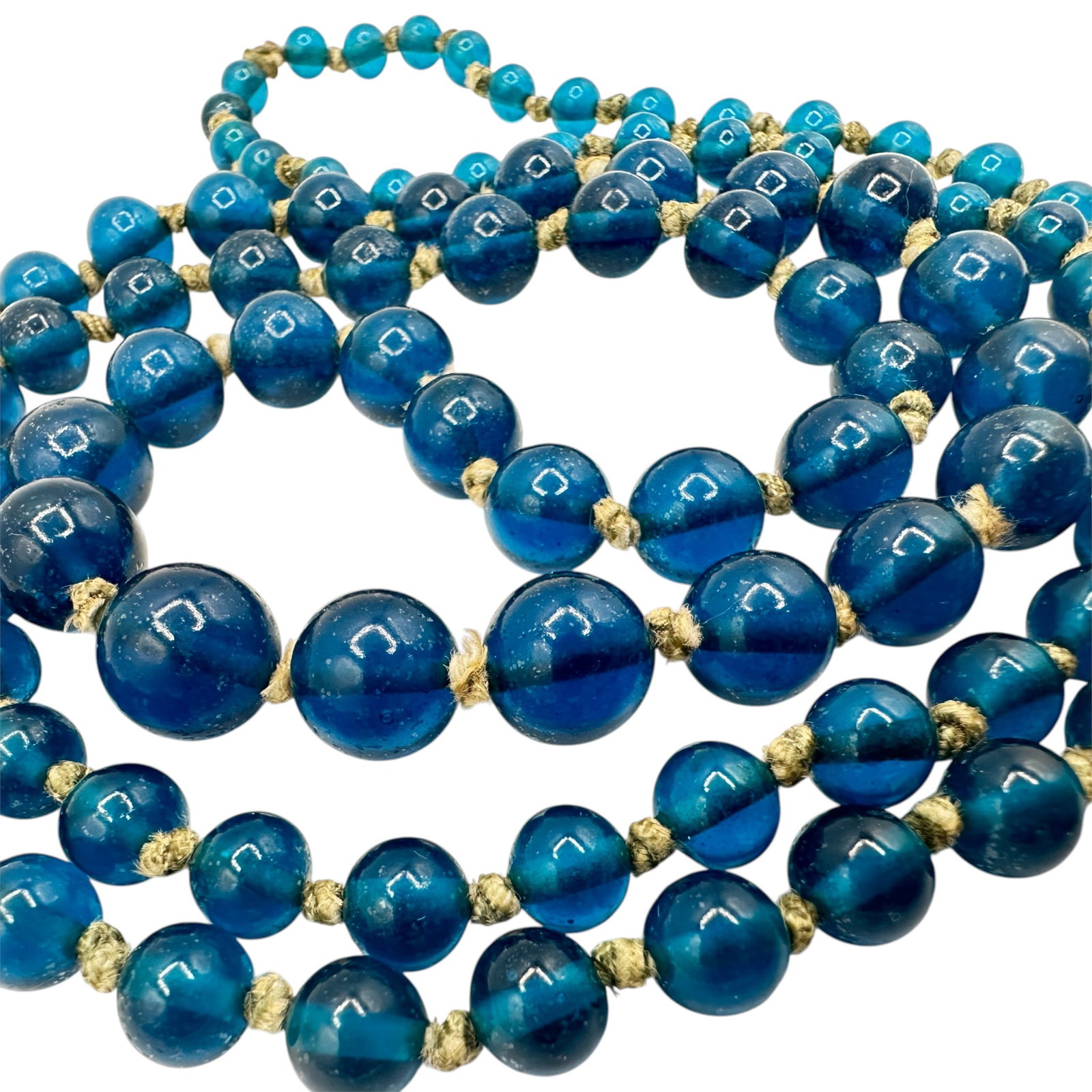 Antique Peking Graduating Glass Beads Hand Knotted Necklace: Measures 38" from end to end. Please review photos for more details as they are a part of the description. Item is being sold as found from an estate collection and may show signs of age, use, wear,