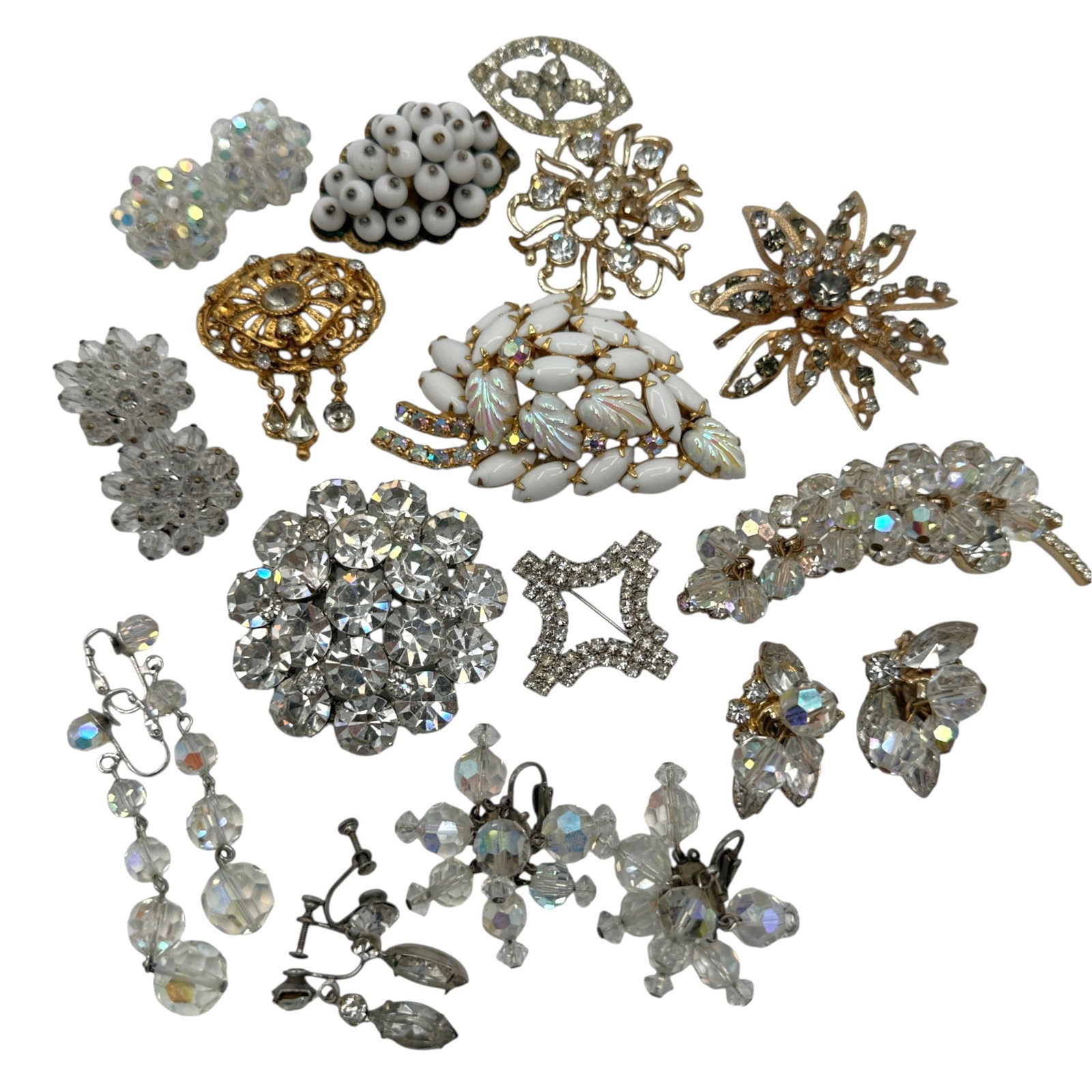 Lot of Faux Crystal and Rhinestone Jewelry Including Weiss: Please review photos for more details as they are a part of the description. Item is being sold as found from an estate collection and may show signs of age, use, wear, imperfections, or surface varia