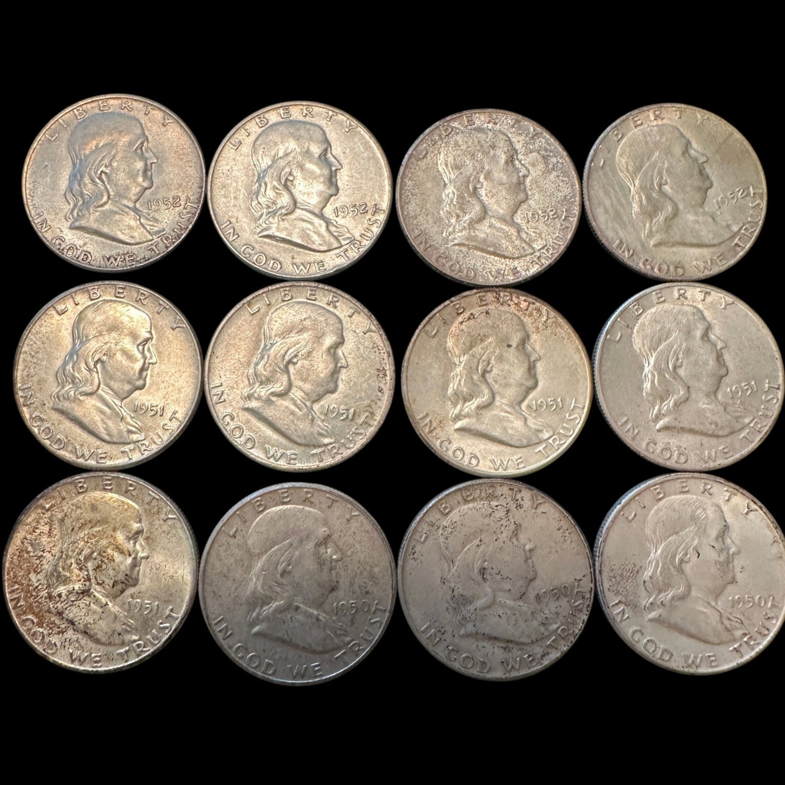 Lot of 12 Franklin Half Dollars - 90% Silver (1 of 2)